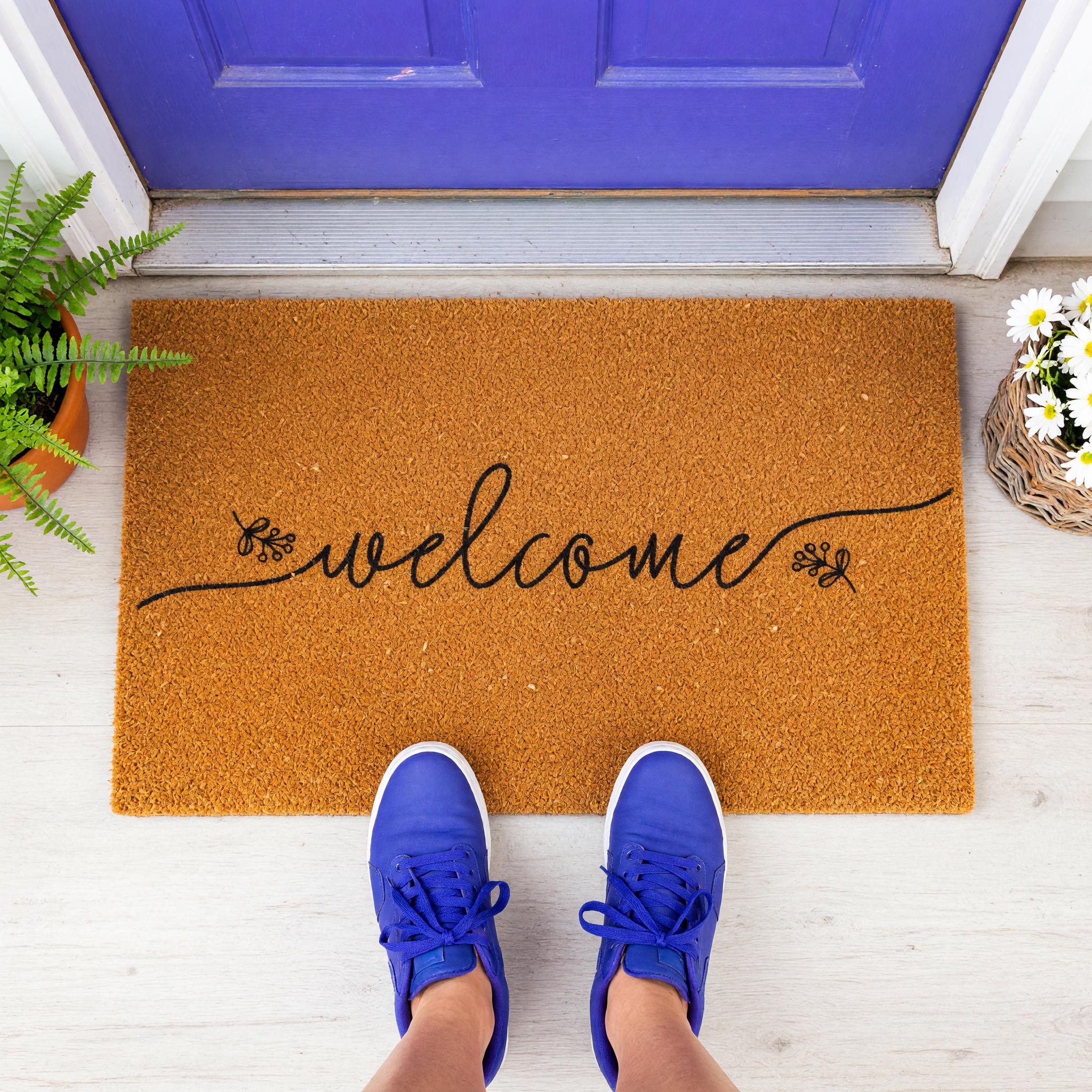 Welcome Doormat, Floral Front Porch Mat, New Home Gift, Closing Housewarming