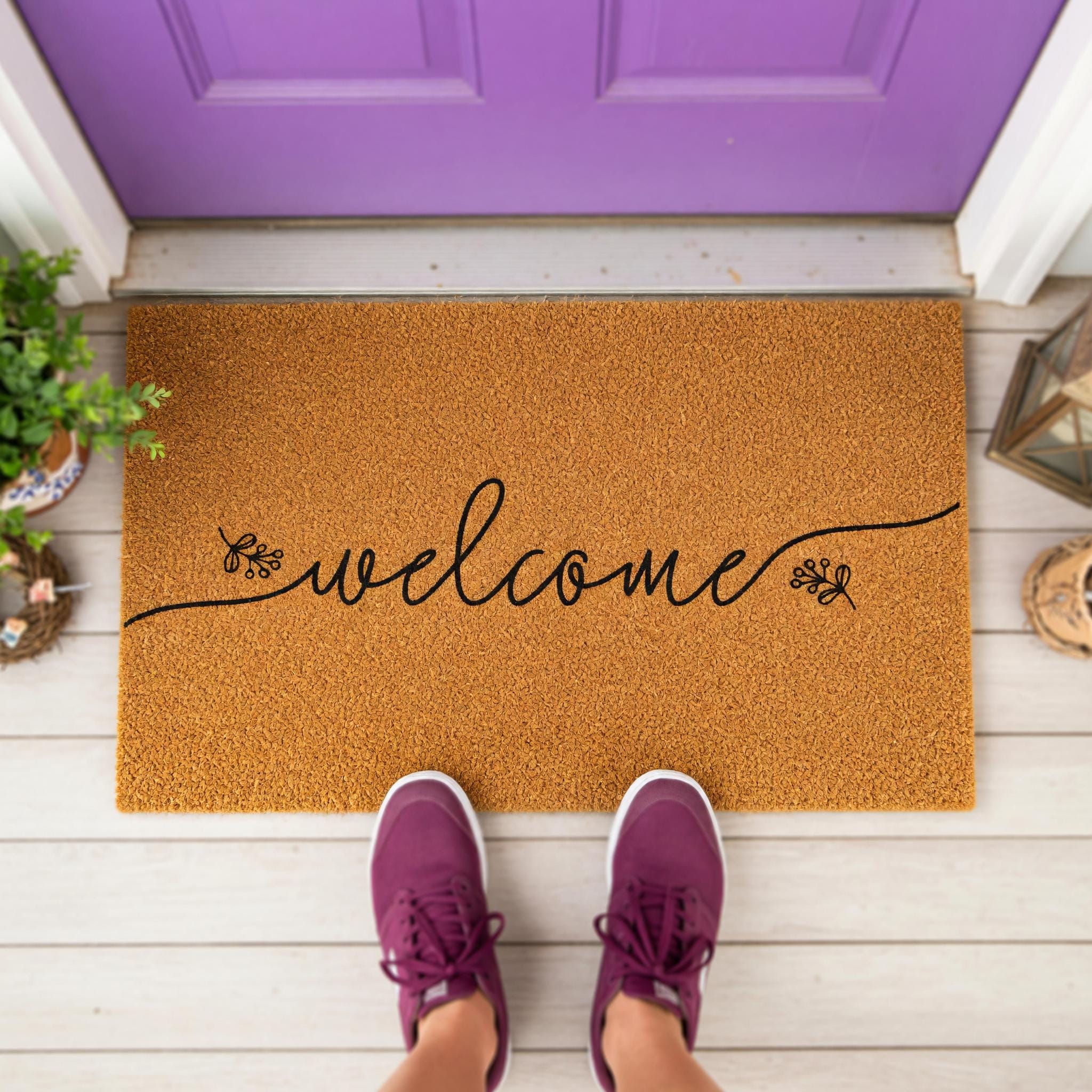 Welcome Doormat, Floral Front Porch Mat, New Home Gift, Closing Housewarming