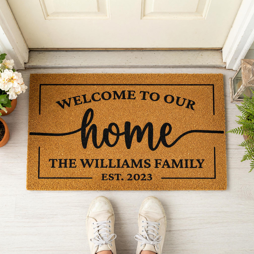 Welcome To Our Home, Custom Family Name Doormat, Housewarming Gift, Front Door