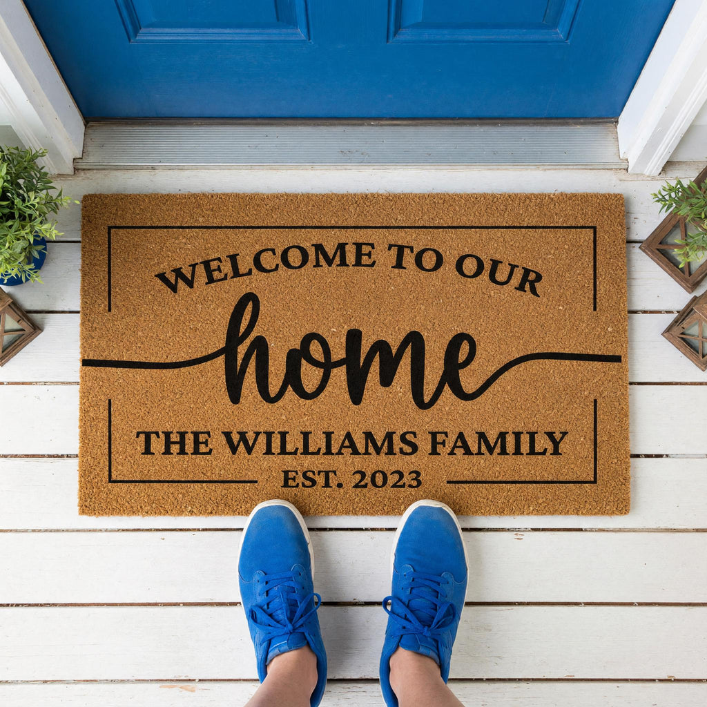 Welcome To Our Home, Custom Family Name Doormat, Housewarming Gift, Front Door