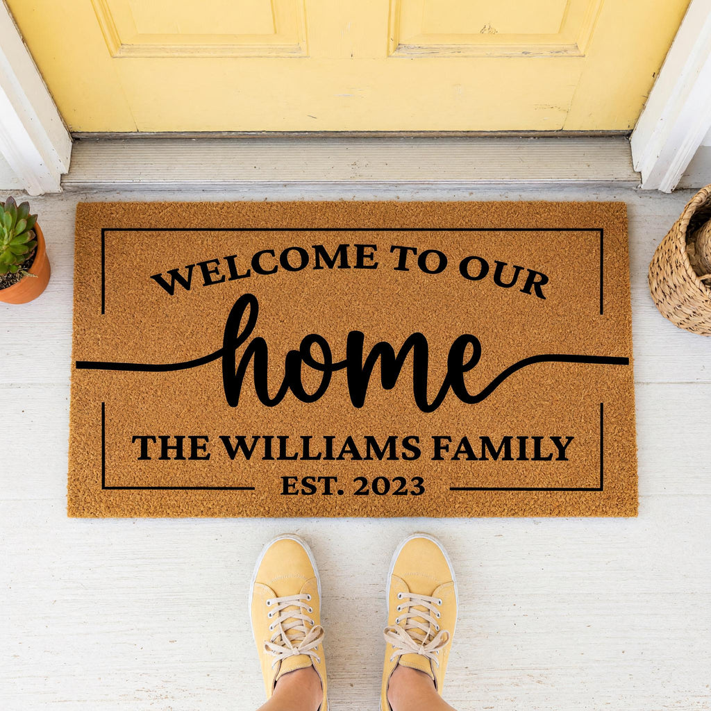 Welcome To Our Home, Custom Family Name Doormat, Housewarming Gift, Front Door