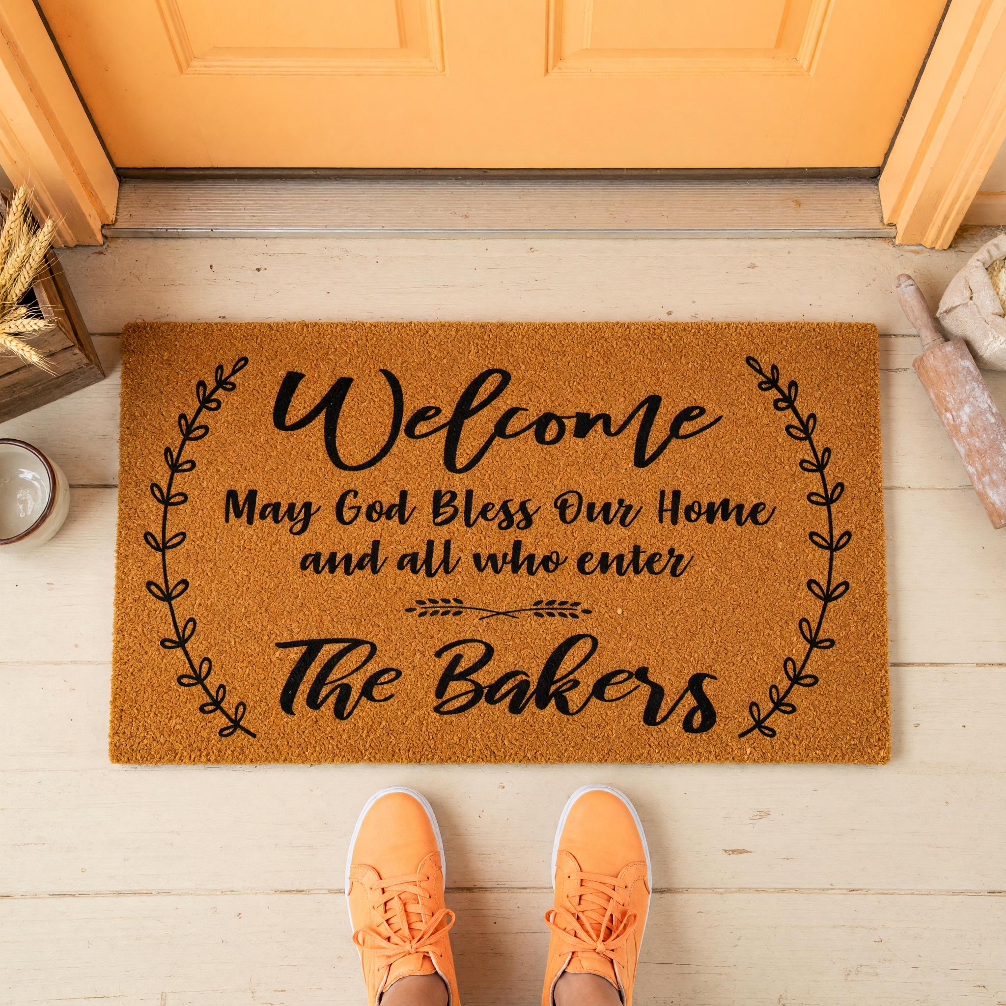 Welcome May God Bless Our Home And All Who Enter Personalized Doormat