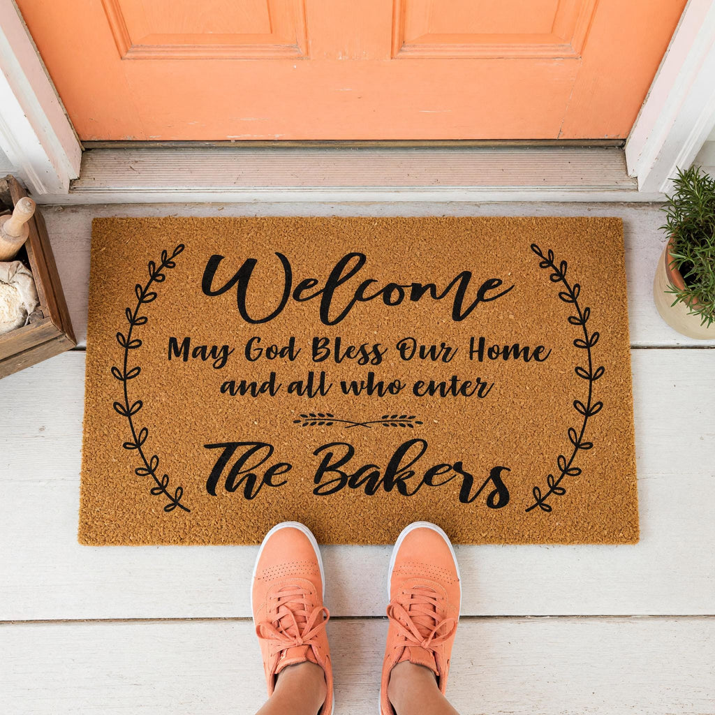 Welcome May God Bless Our Home And All Who Enter Personalized Doormat