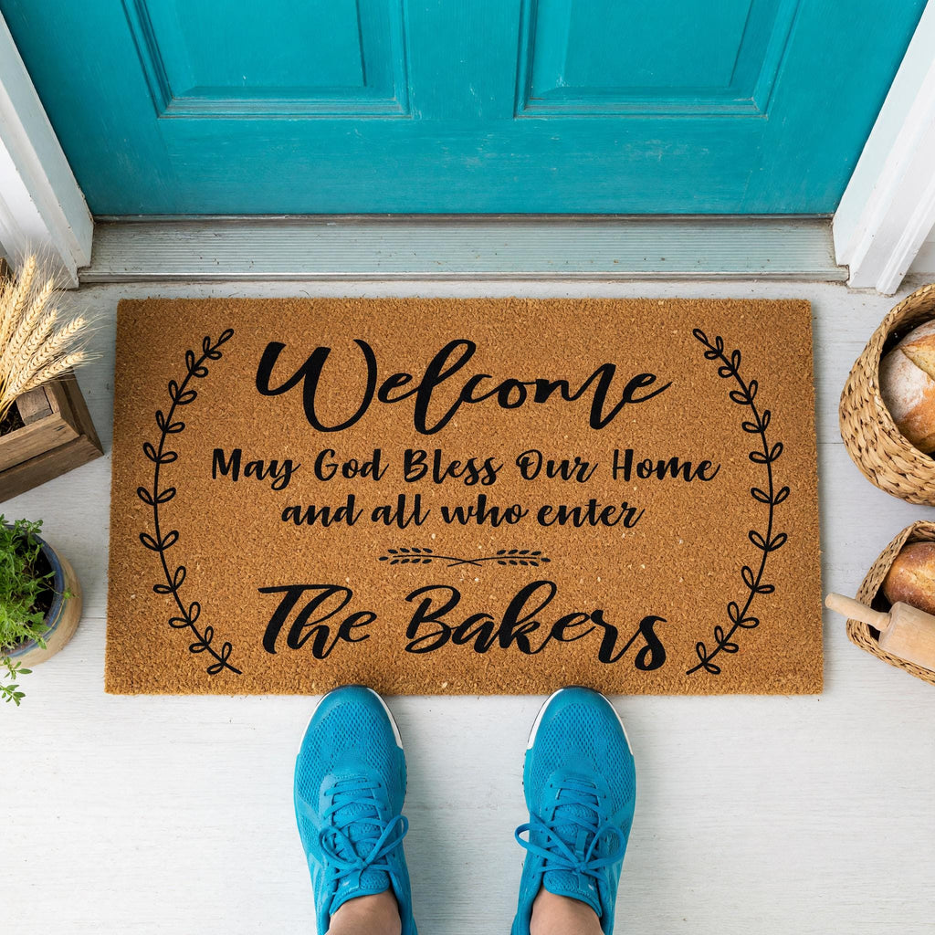 Welcome May God Bless Our Home And All Who Enter Personalized Doormat