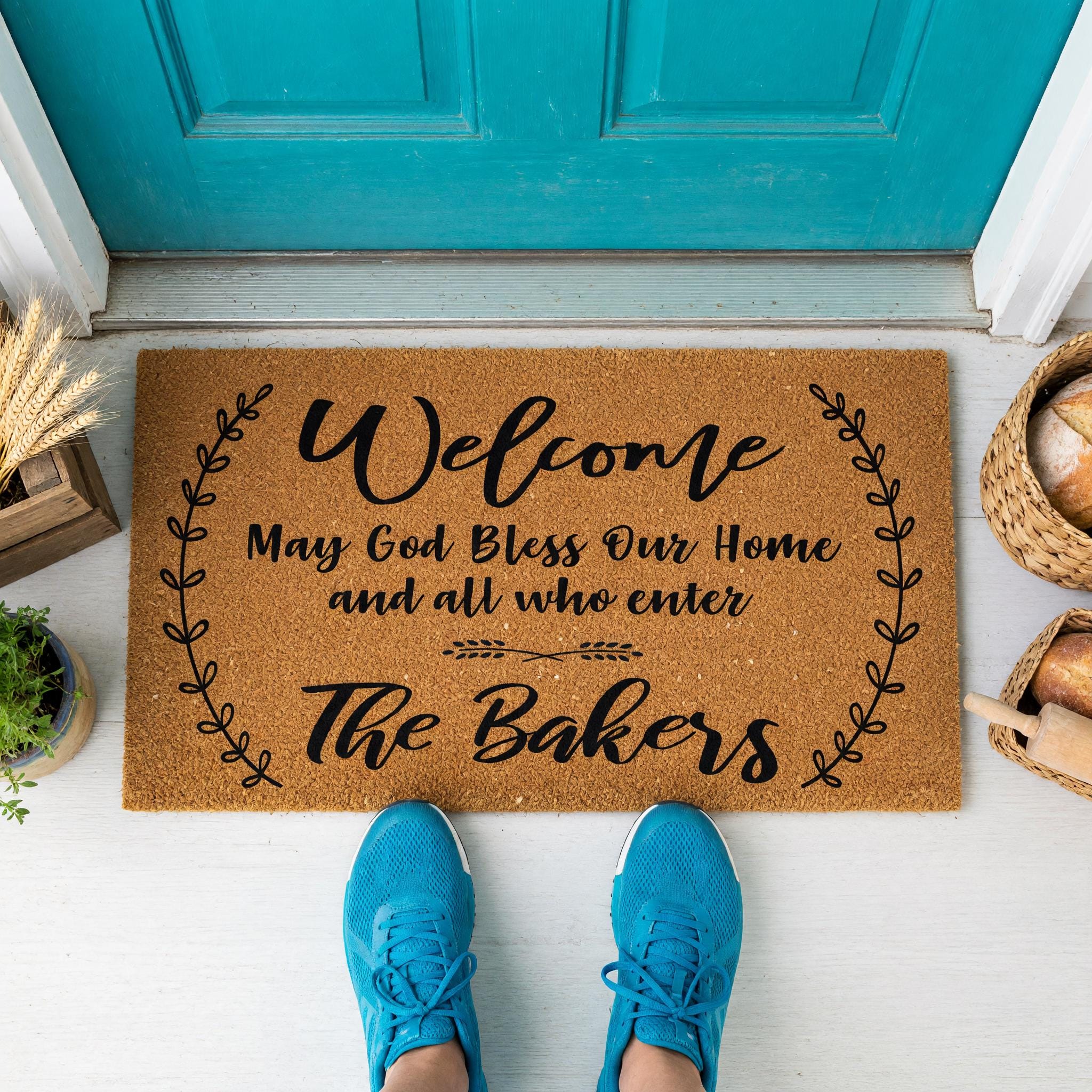 Welcome May God Bless Our Home And All Who Enter Personalized Doormat
