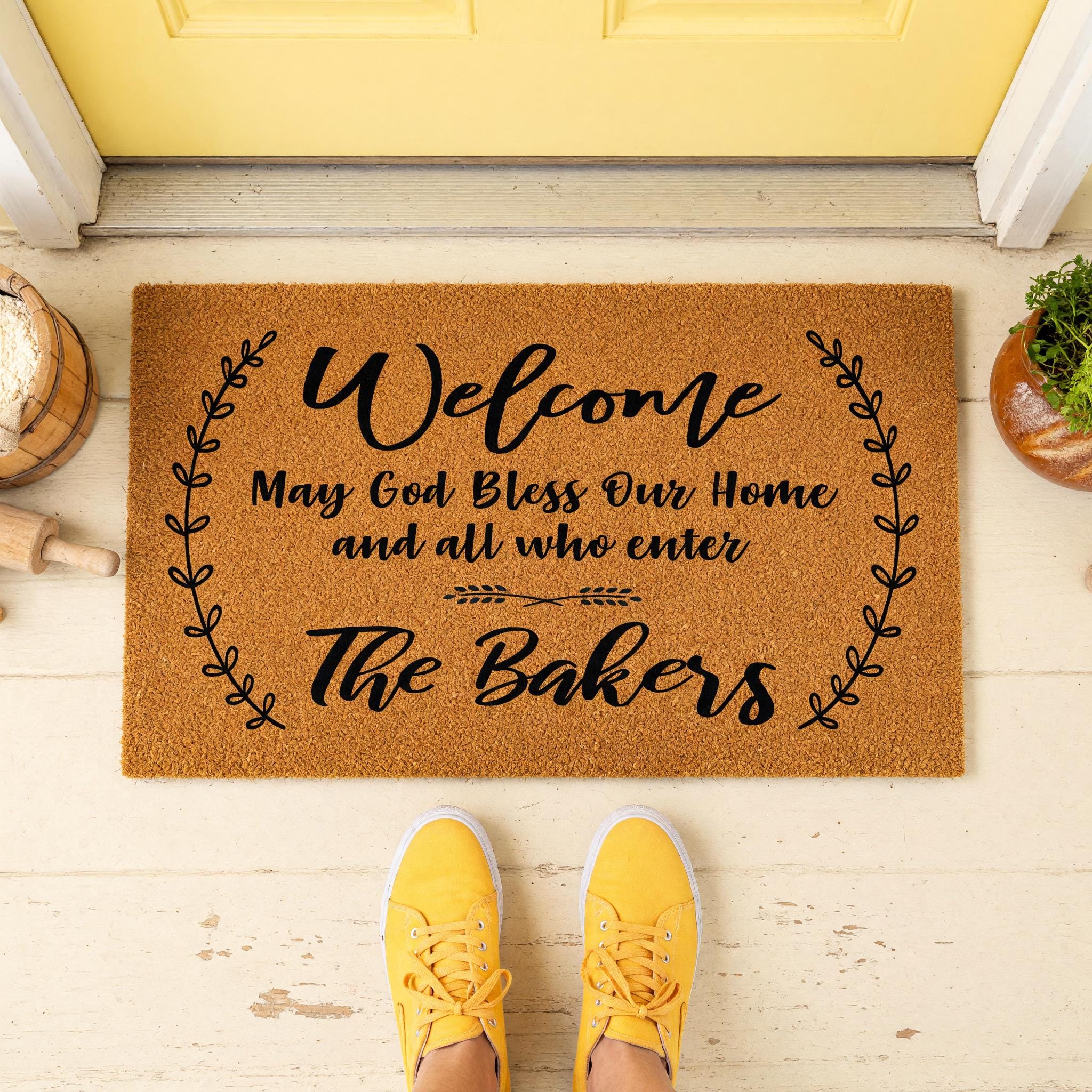 Welcome May God Bless Our Home And All Who Enter Personalized Doormat