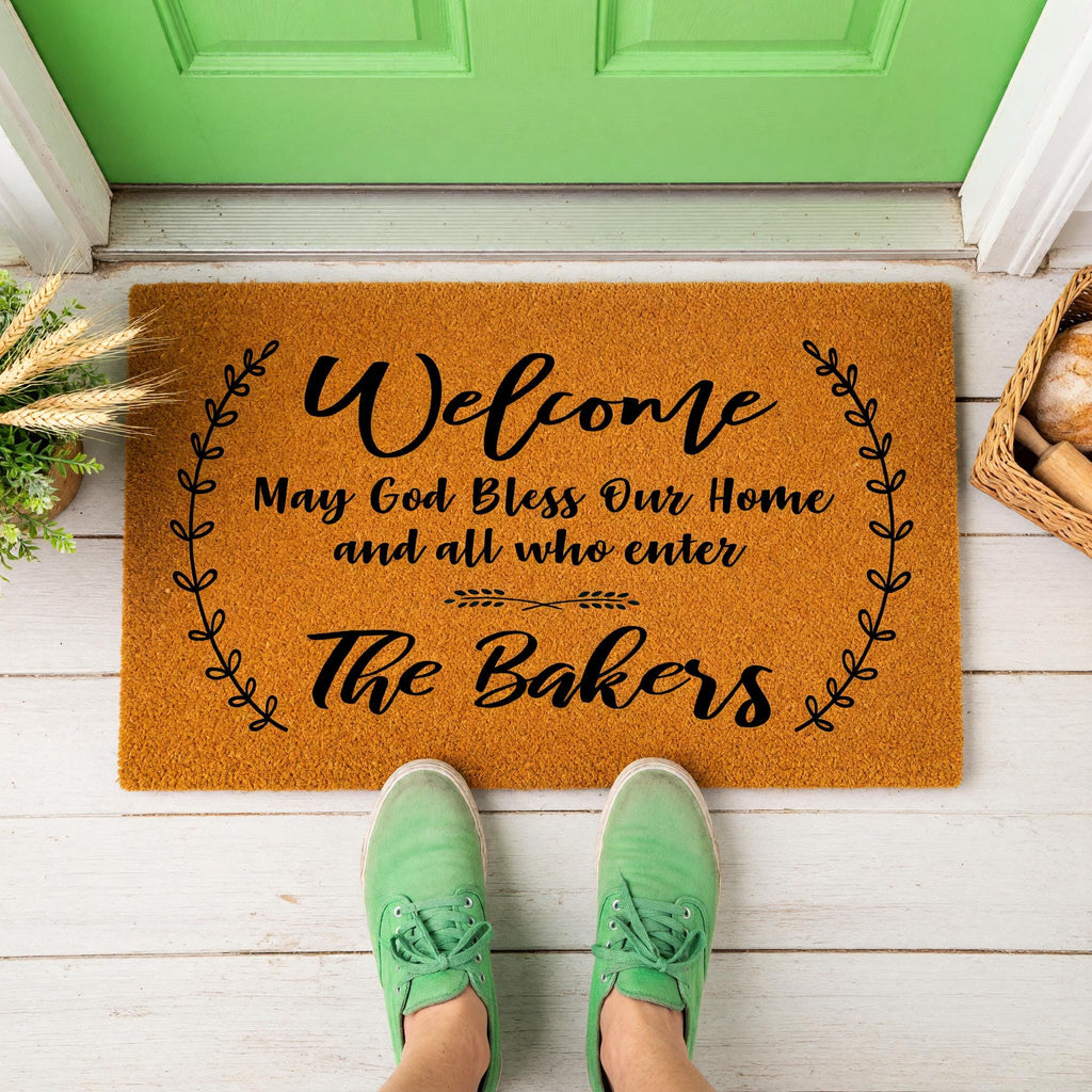 Welcome May God Bless Our Home And All Who Enter Personalized Doormat