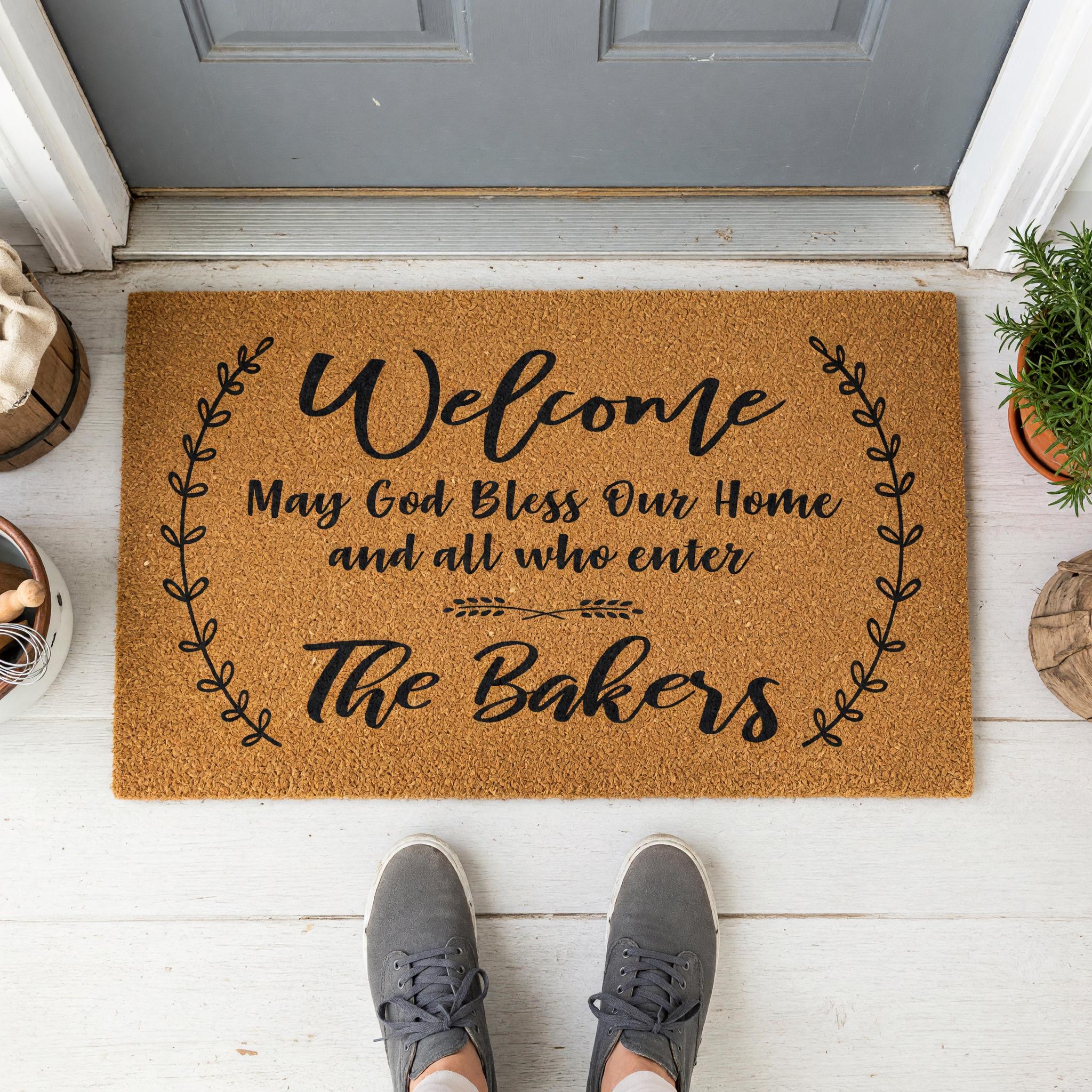 Welcome May God Bless Our Home And All Who Enter Personalized Doormat
