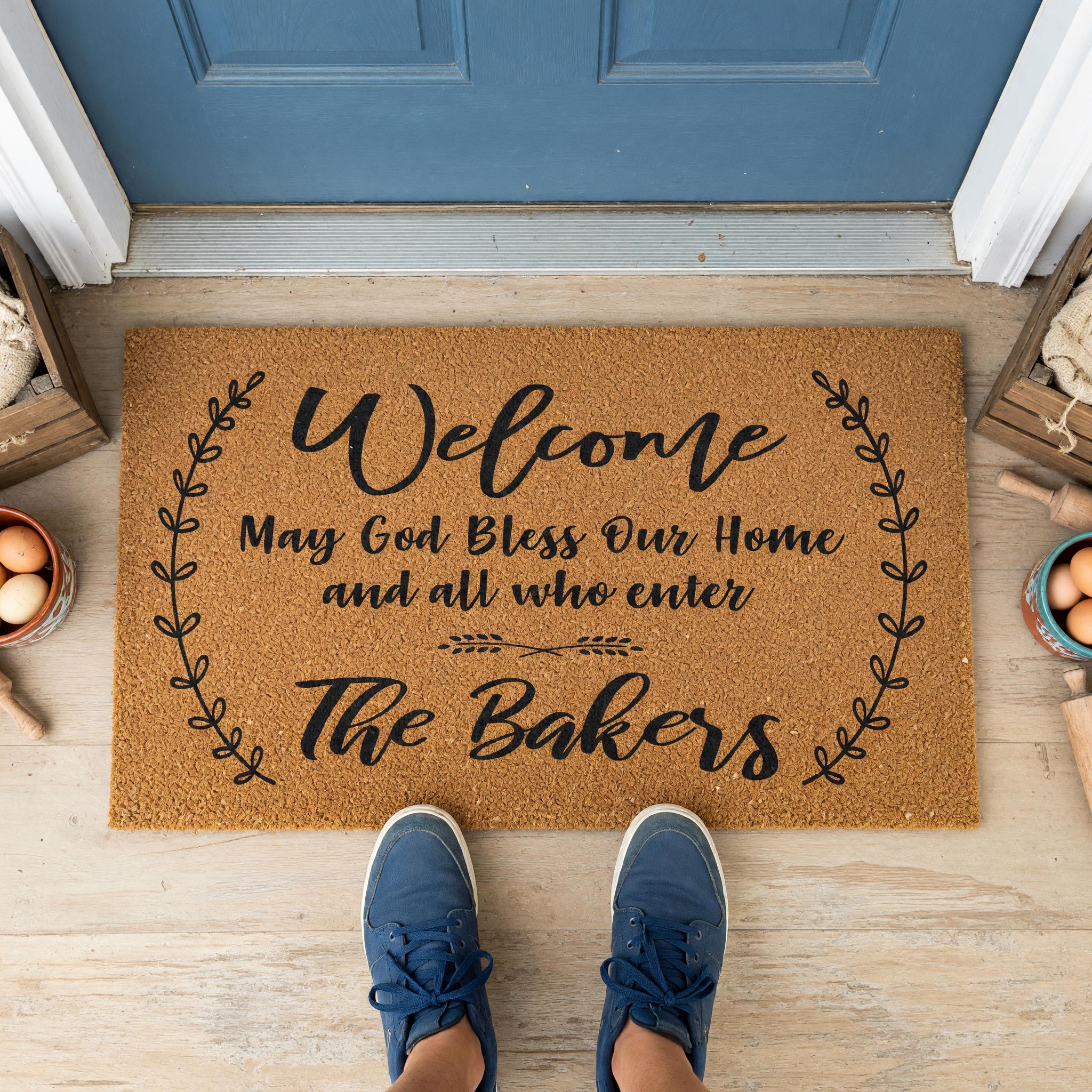 Welcome May God Bless Our Home And All Who Enter Personalized Doormat