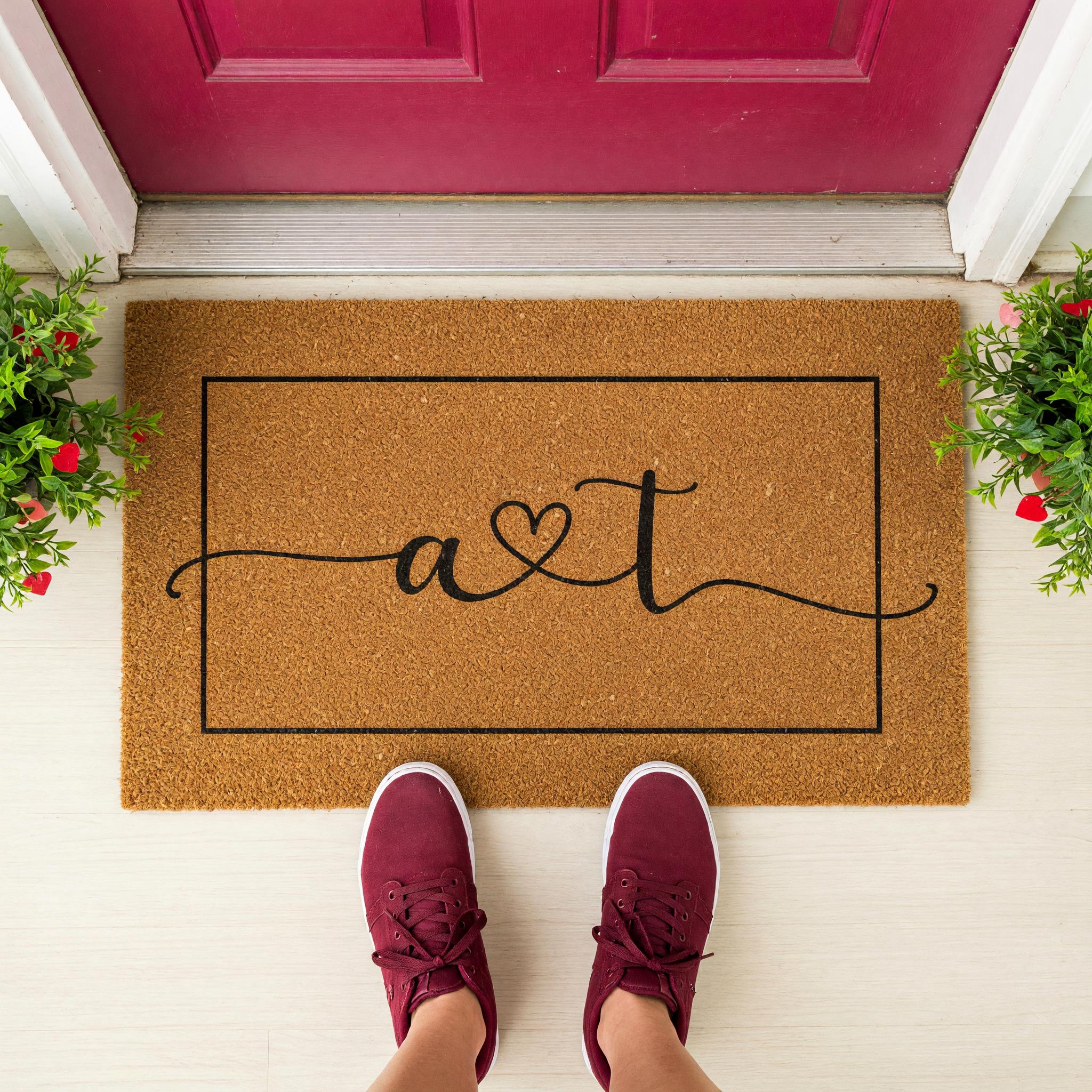 Initials Welcome Doormat, A And T, Housewarming Gift, Front Porch, Home