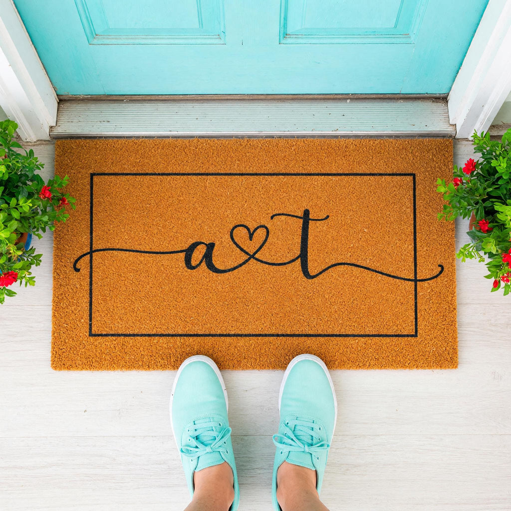 Initials Welcome Doormat, A And T, Housewarming Gift, Front Porch, Home