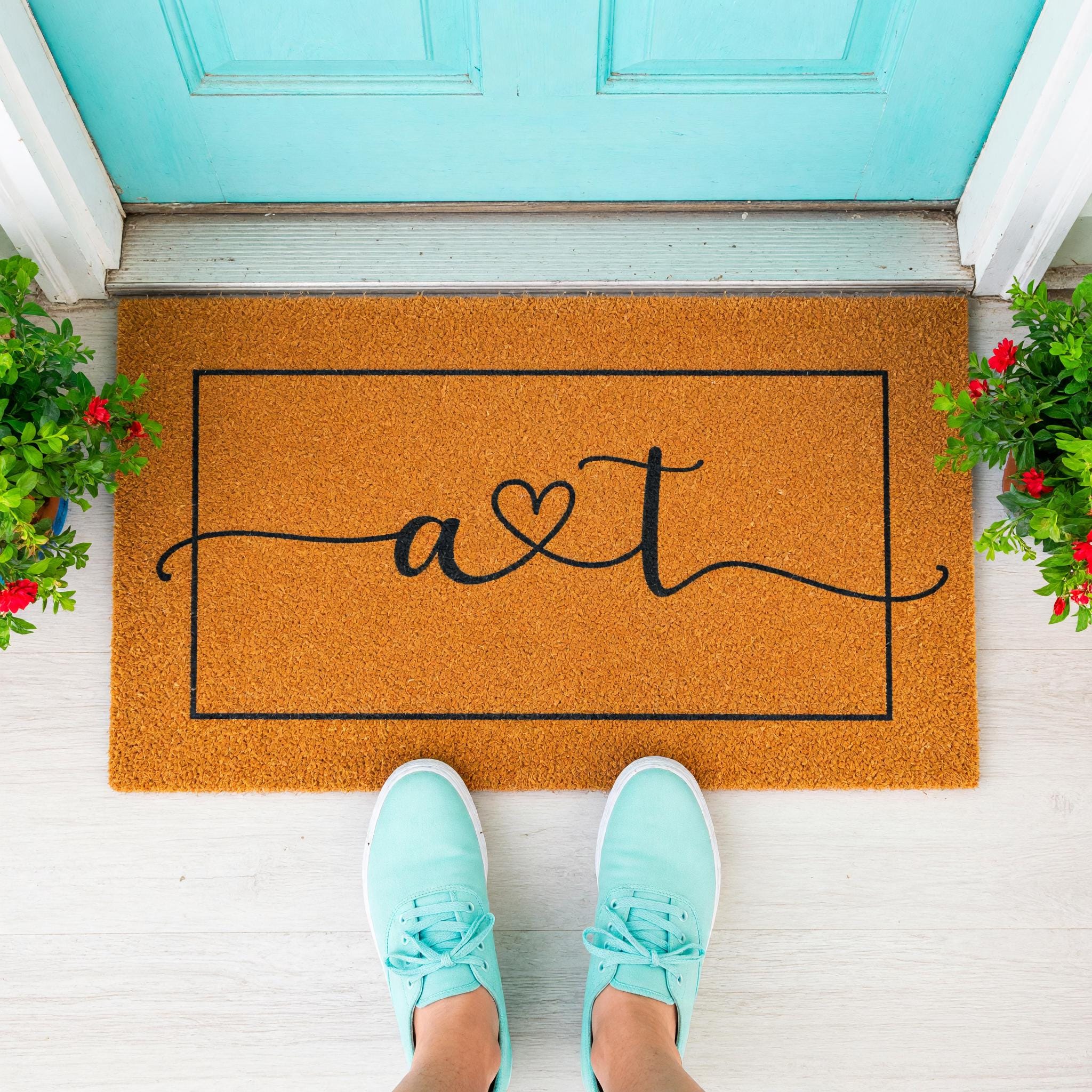Initials Welcome Doormat, A And T, Housewarming Gift, Front Porch, Home