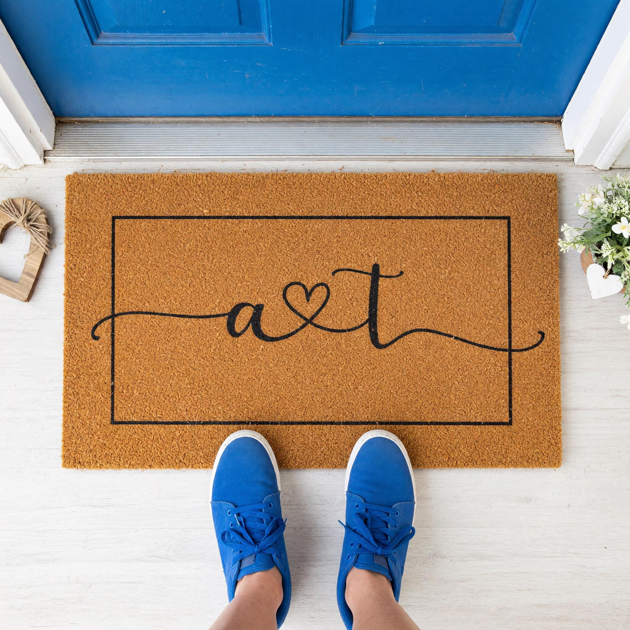 Initials Welcome Doormat, A And T, Housewarming Gift, Front Porch, Home