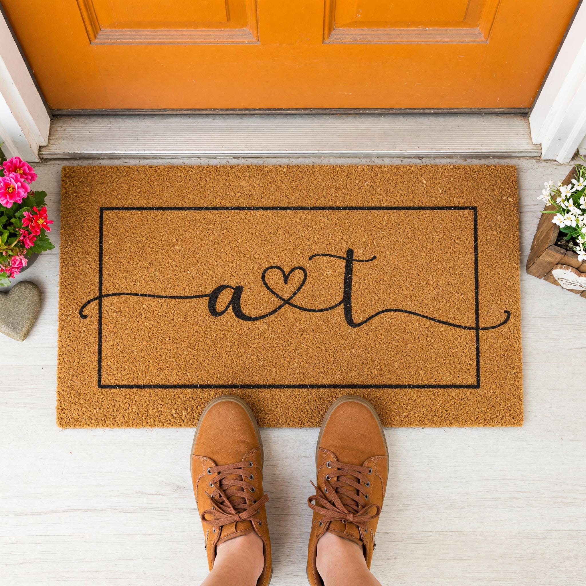 Initials Welcome Doormat, A And T, Housewarming Gift, Front Porch, Home