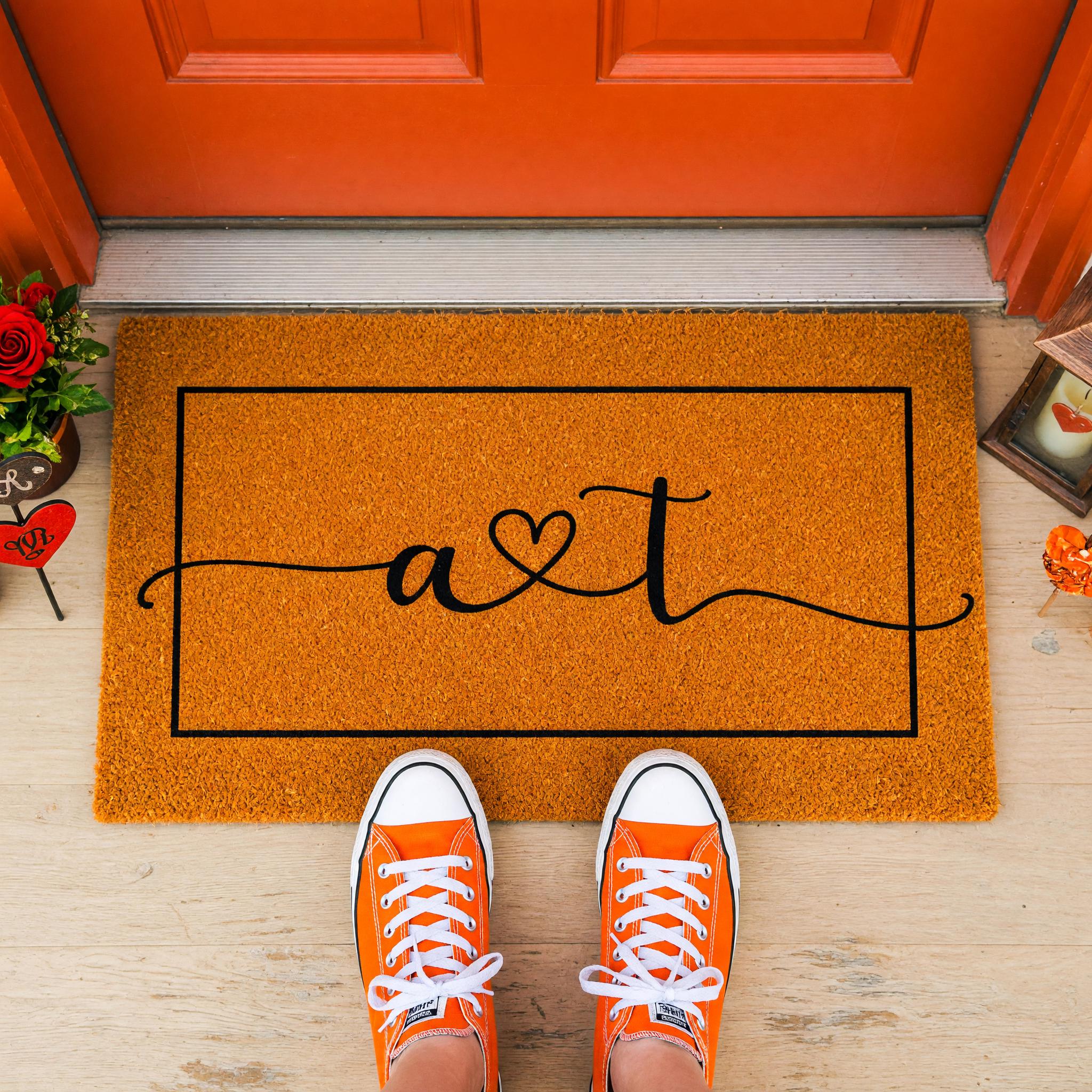Initials Welcome Doormat, A And T, Housewarming Gift, Front Porch, Home
