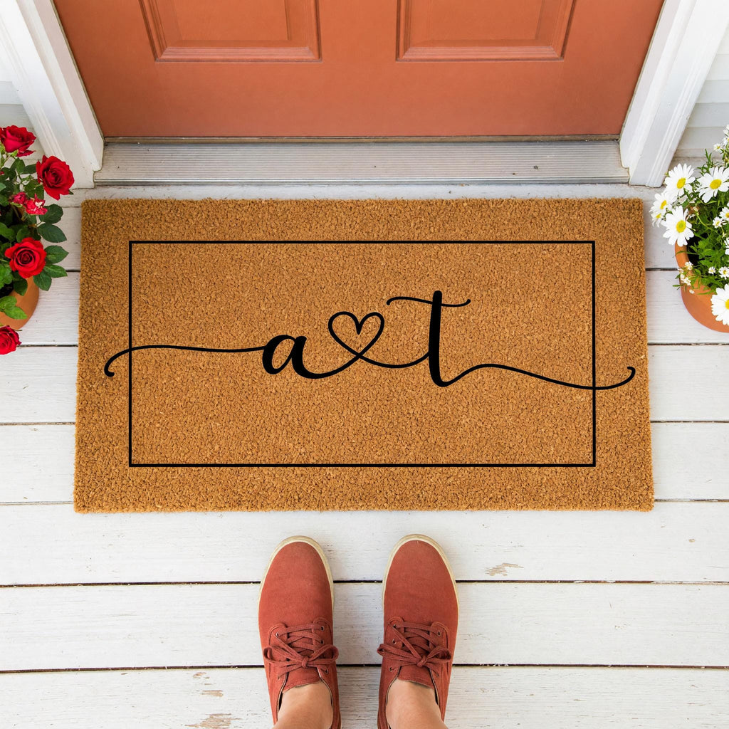 Initials Welcome Doormat, A And T, Housewarming Gift, Front Porch, Home