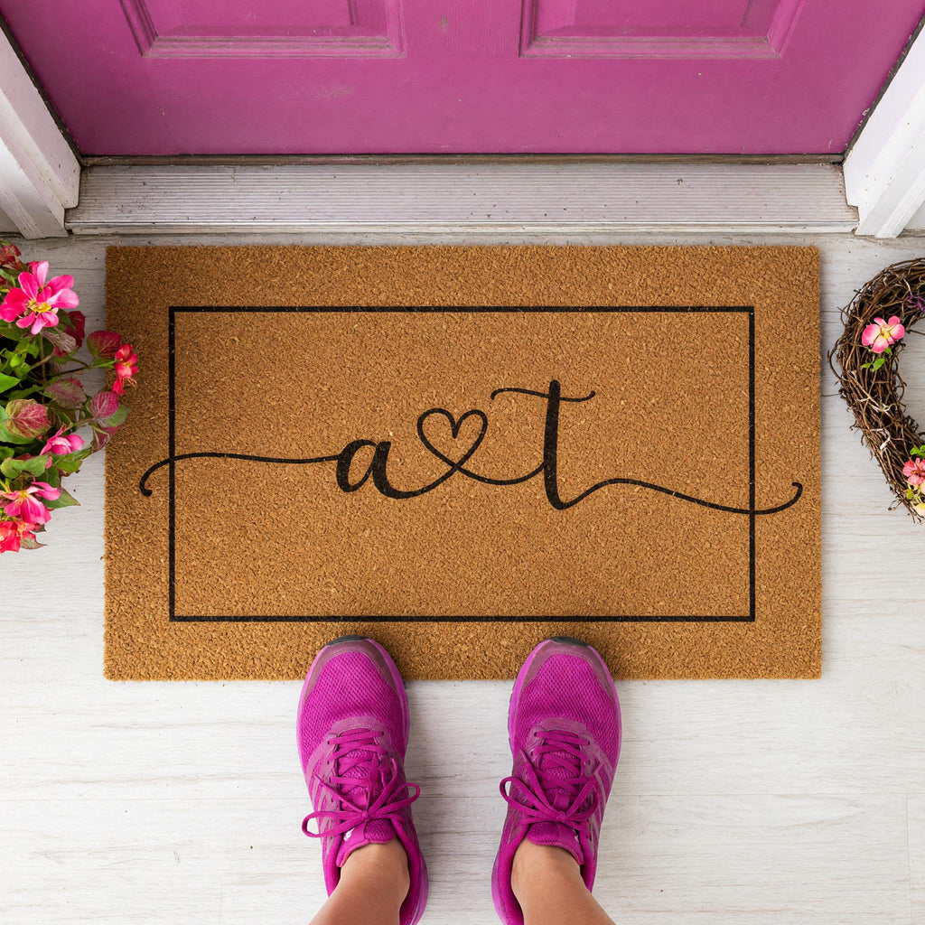 Initials Welcome Doormat, A And T, Housewarming Gift, Front Porch, Home