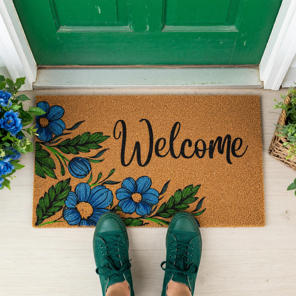 Welcome Floral Flowers Front Porch Doormat, Housewarming And New Home Gift