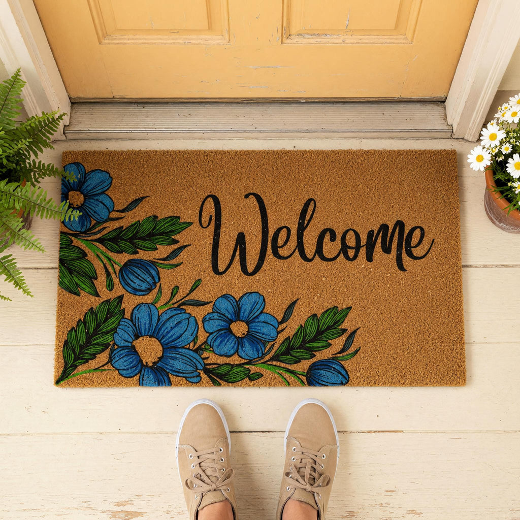Welcome Floral Flowers Front Porch Doormat, Housewarming And New Home Gift