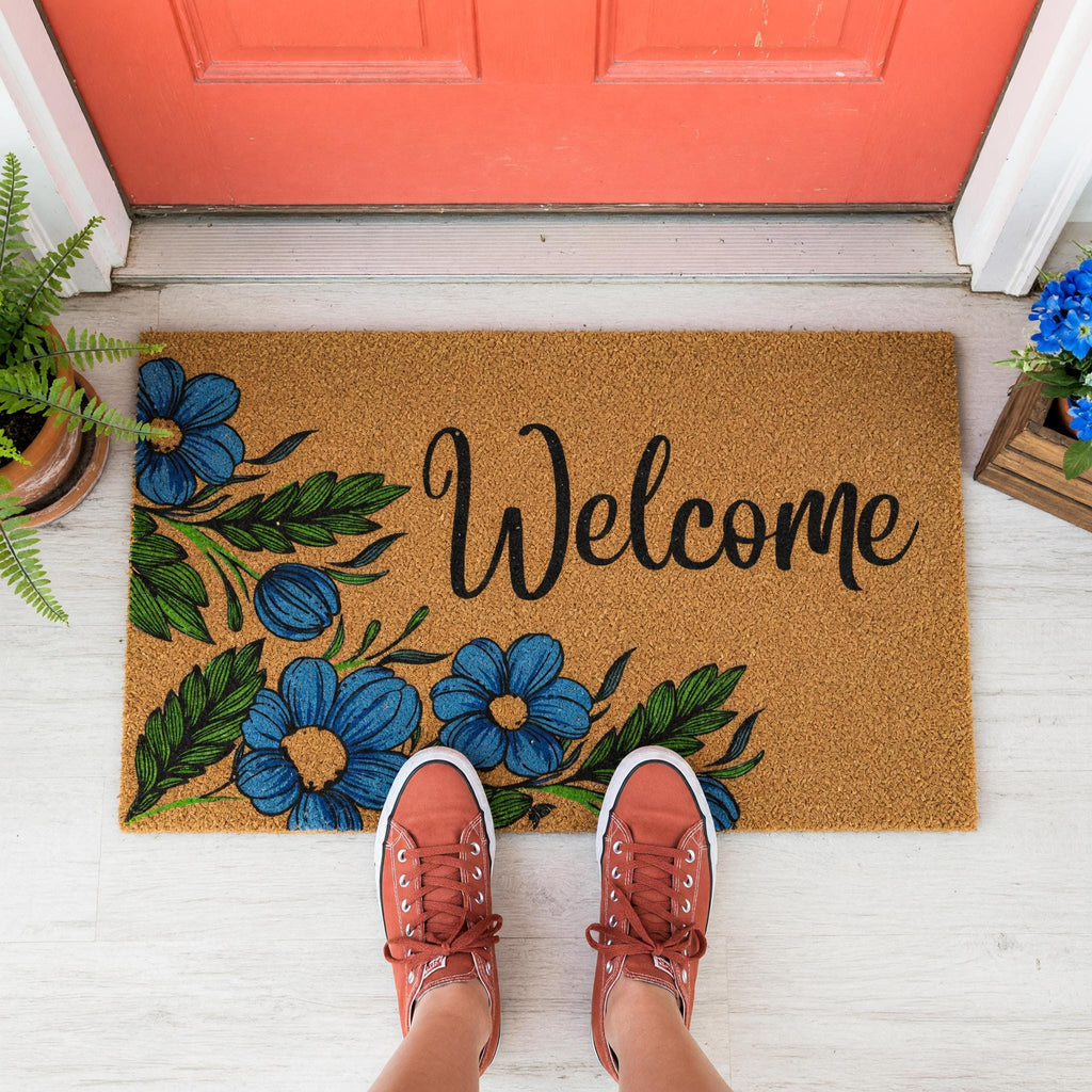Welcome Floral Flowers Front Porch Doormat, Housewarming And New Home Gift