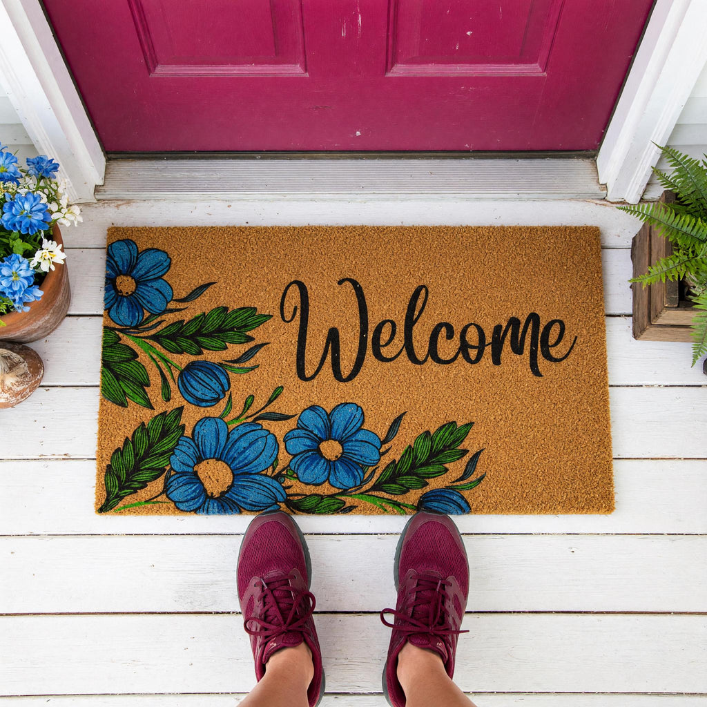 Welcome Floral Flowers Front Porch Doormat, Housewarming And New Home Gift