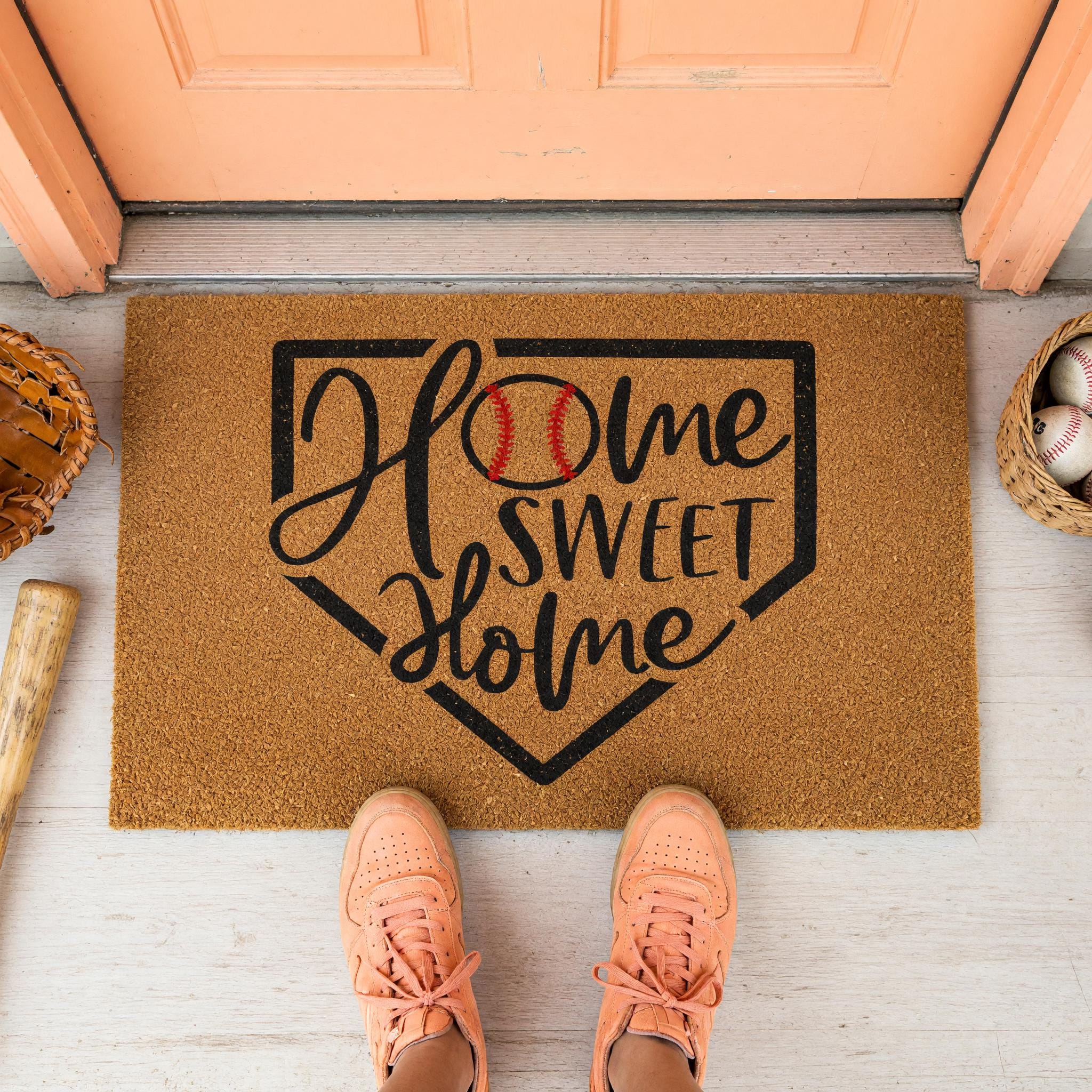Home Sweet Baseball Doormat - Housewarming Gift - Sports Welcome Mat