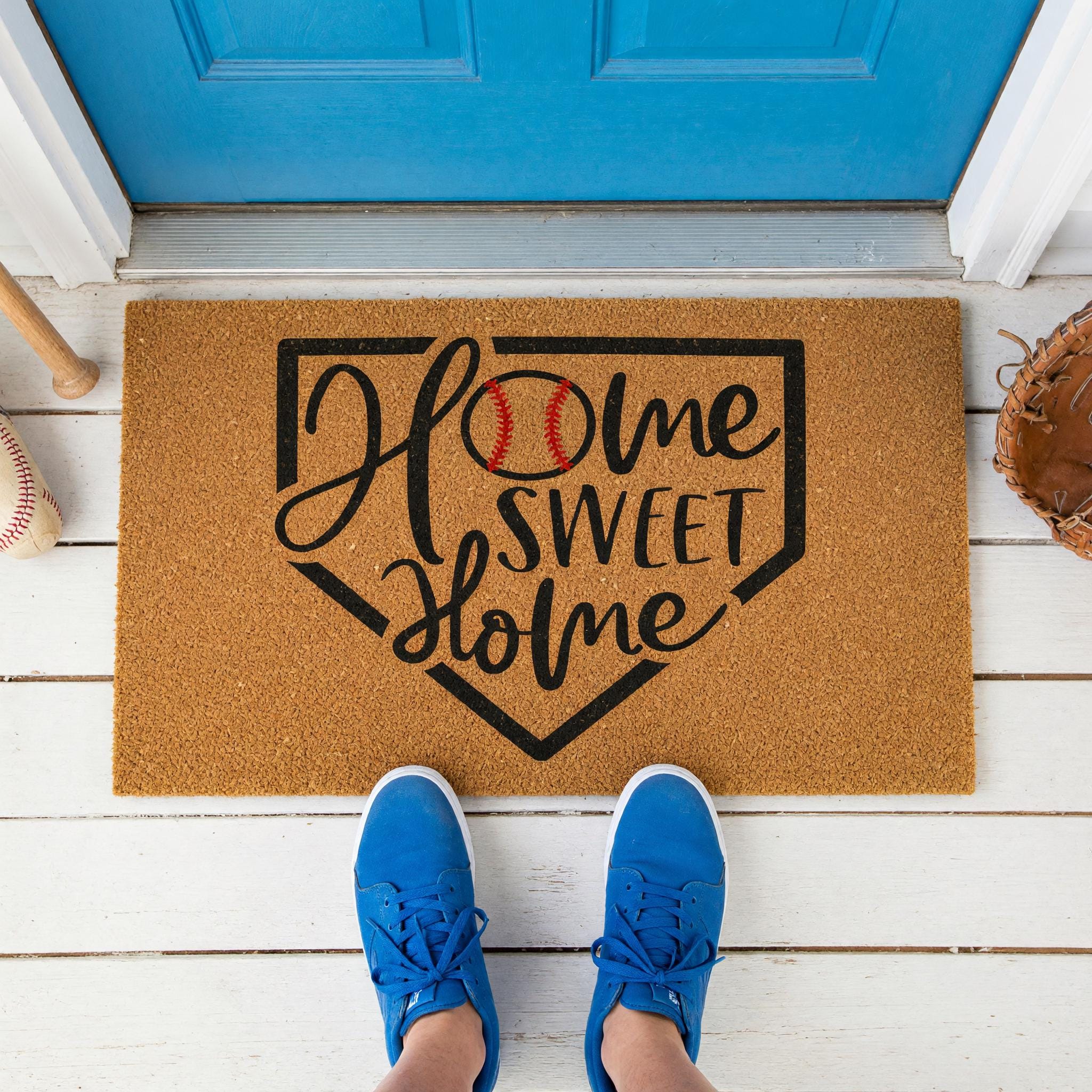 Home Sweet Baseball Doormat - Housewarming Gift - Sports Welcome Mat