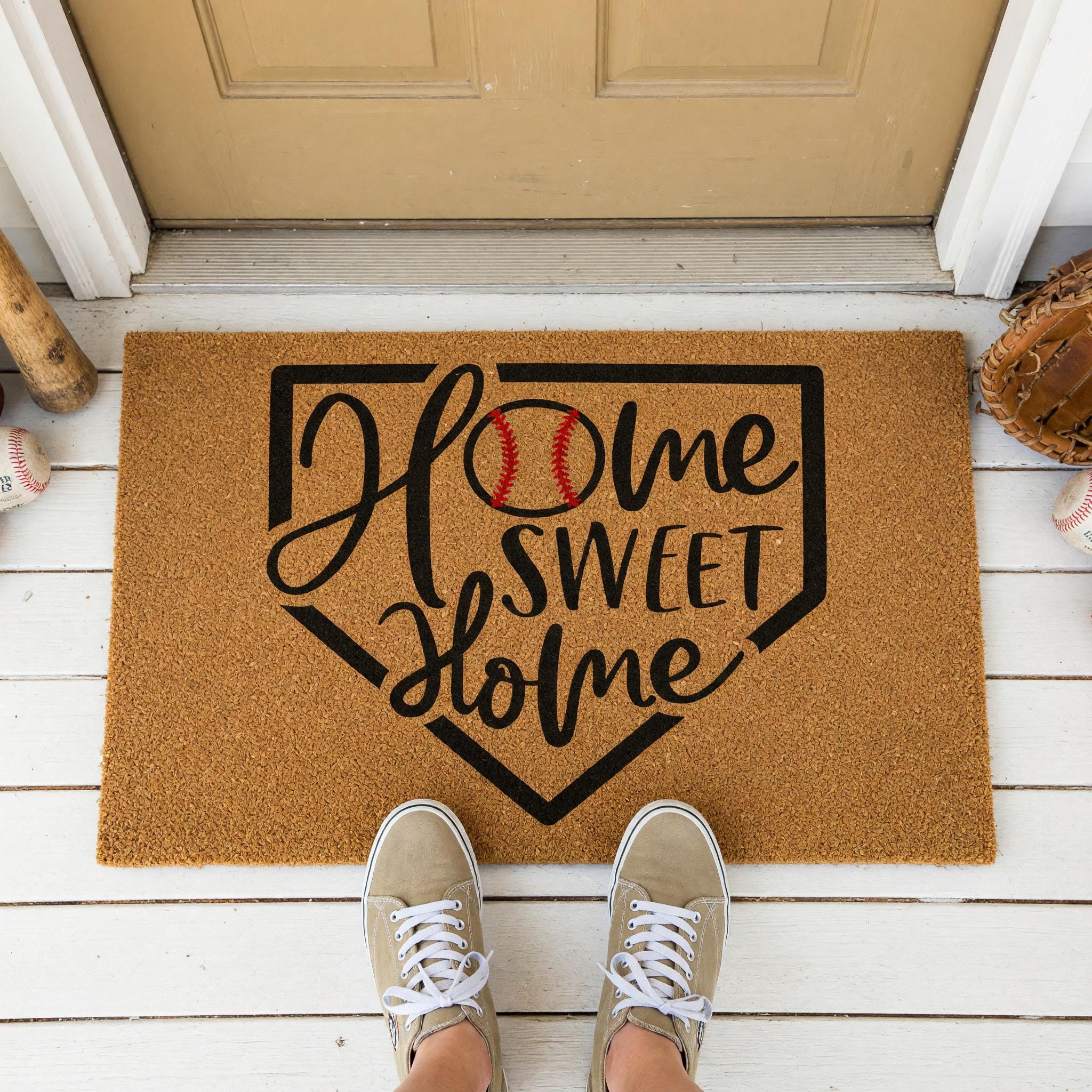 Home Sweet Baseball Doormat - Housewarming Gift - Sports Welcome Mat