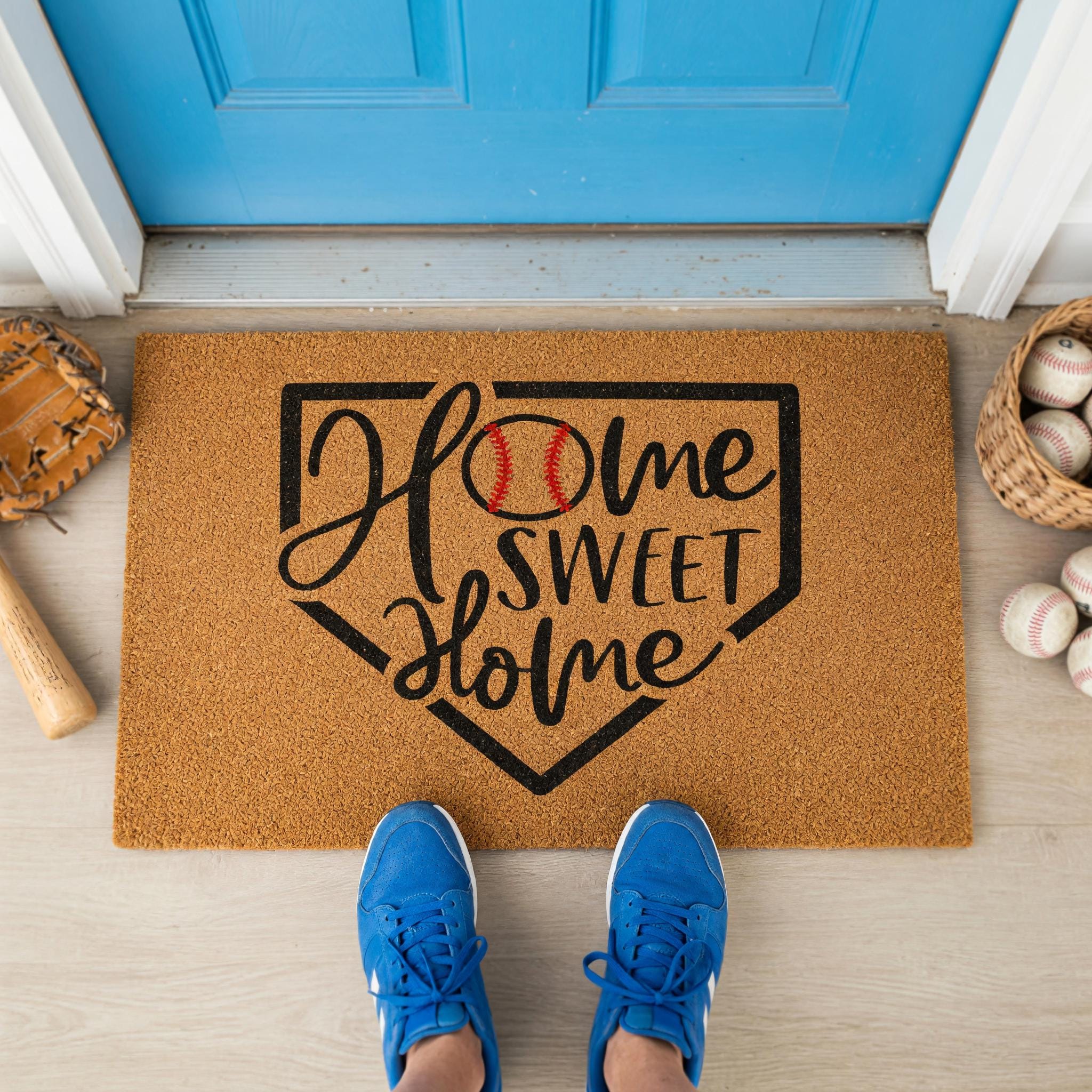 Home Sweet Baseball Doormat - Housewarming Gift - Sports Welcome Mat