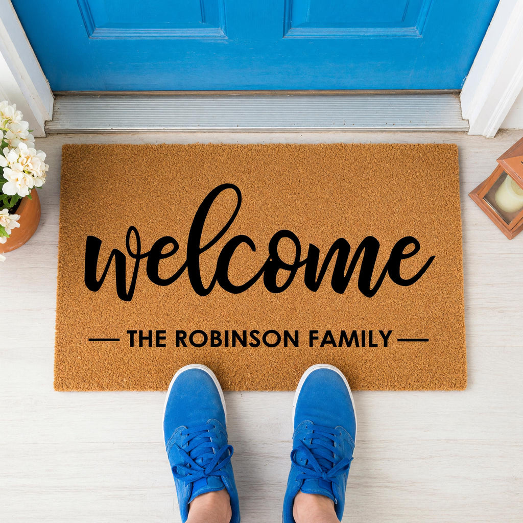 Personalized Welcome Family Doormat, Custom Last Name Front Porch Mat