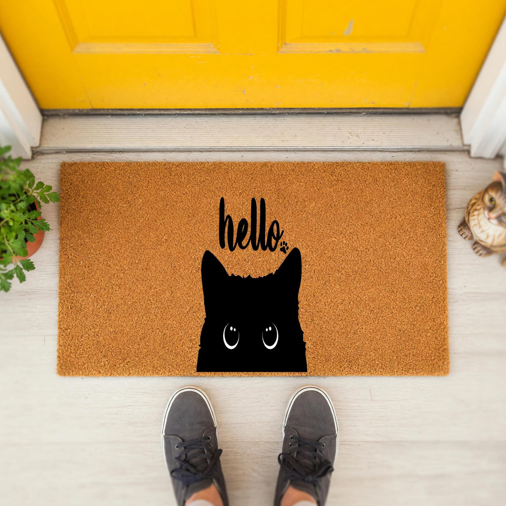 Hello Doormat, Housewarming Gift, Cat Owner Welcome Mat
