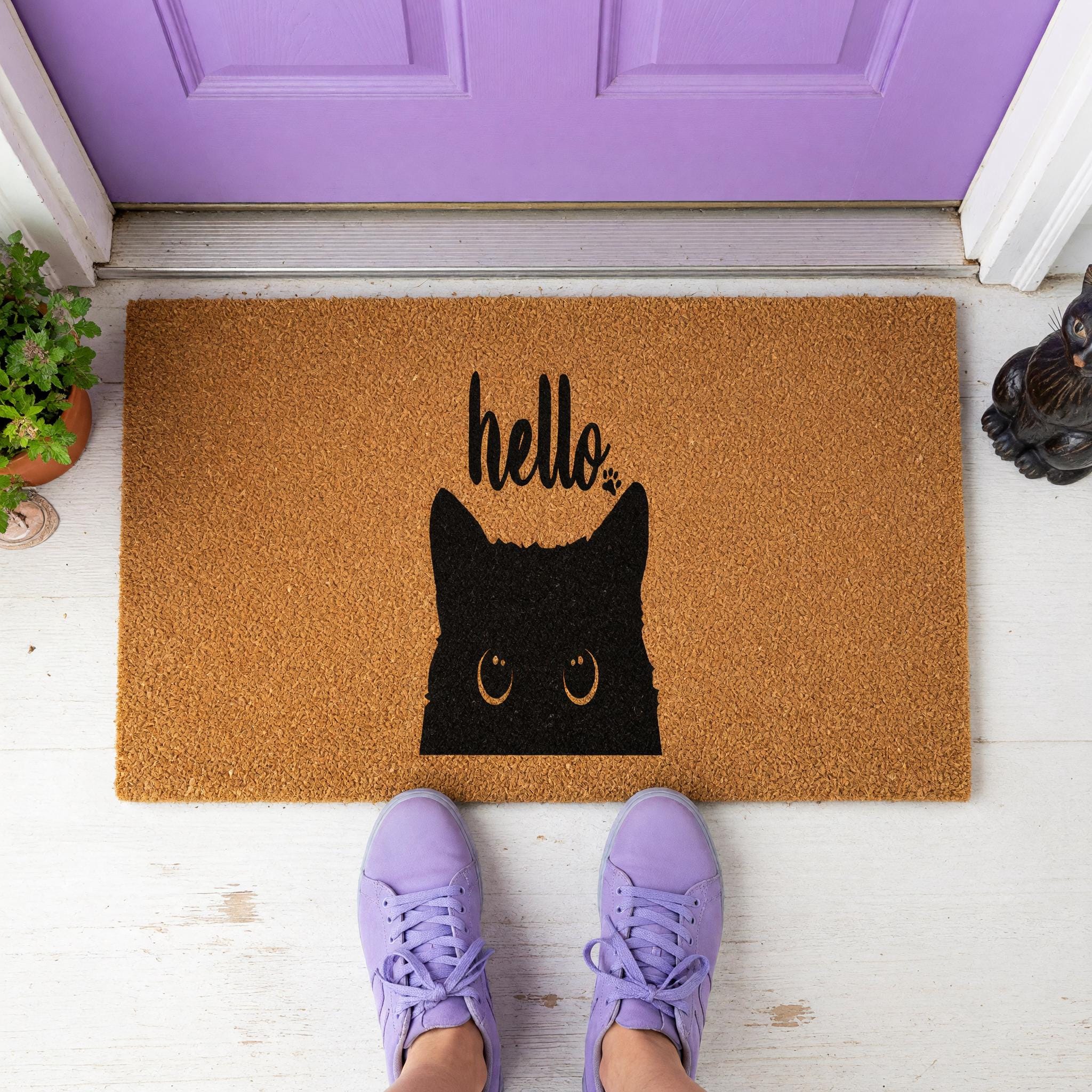 Hello Doormat, Housewarming Gift, Cat Owner Welcome Mat