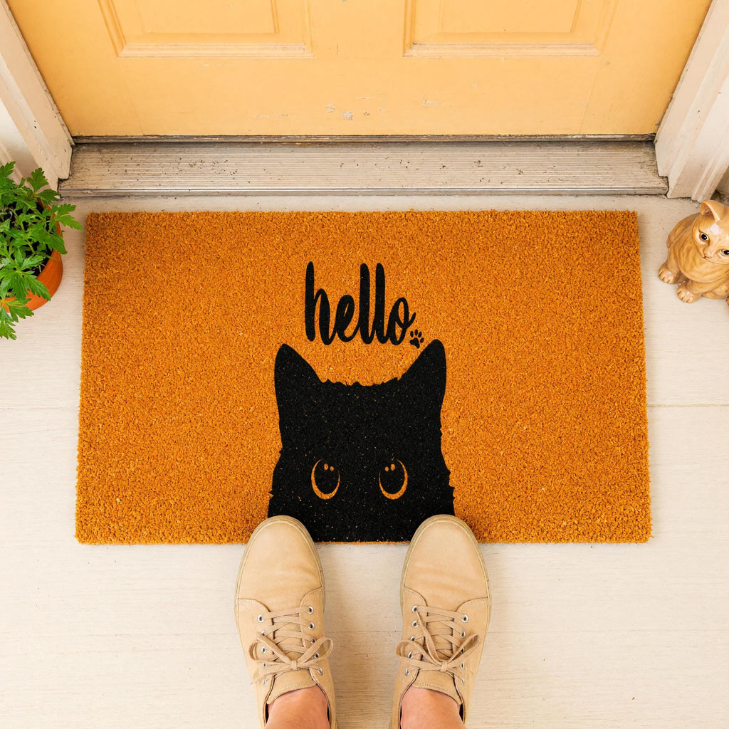 Hello Doormat, Housewarming Gift, Cat Owner Welcome Mat