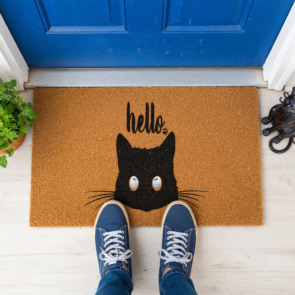 Hello Doormat, Housewarming Gift, Cat Owner Welcome Mat