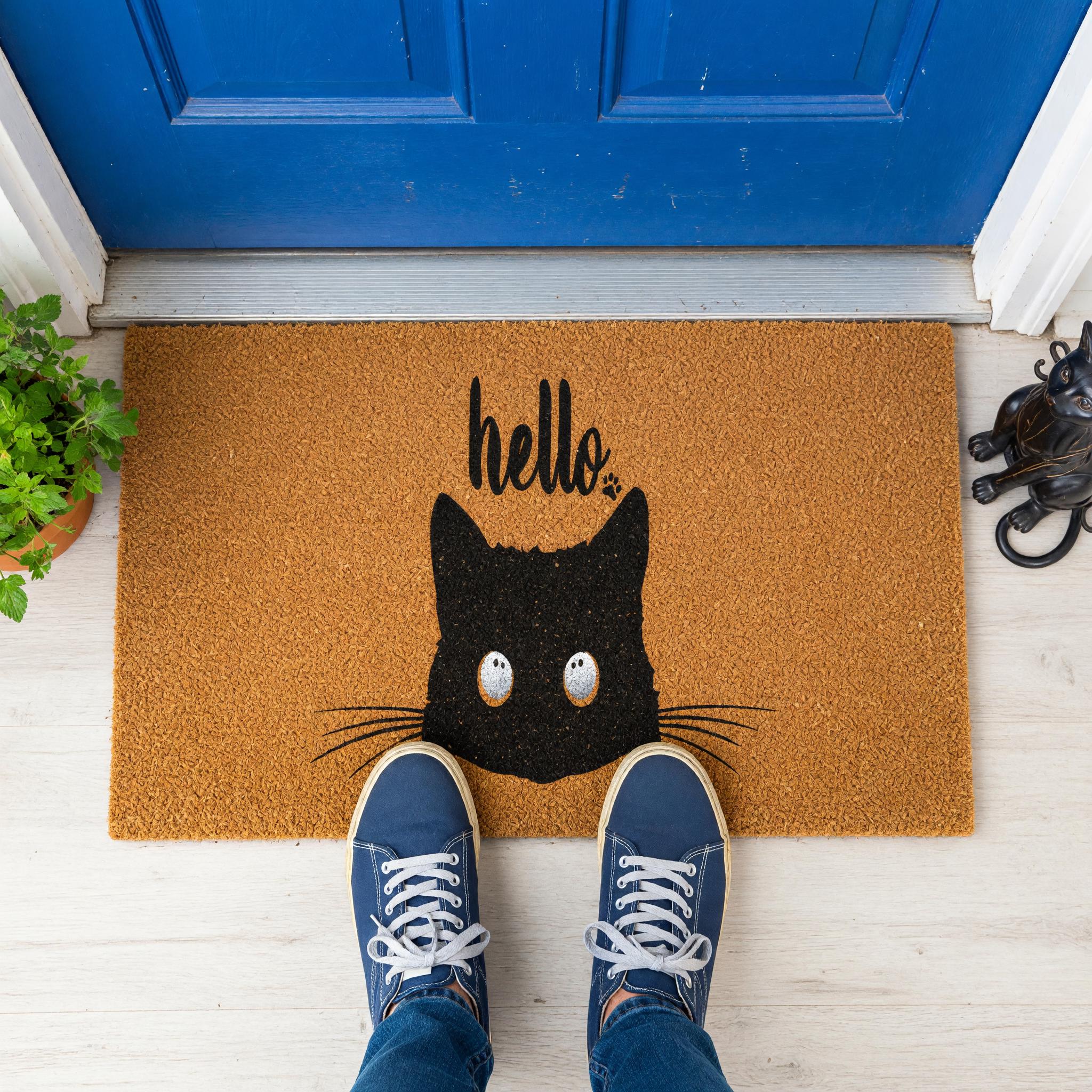 Hello Doormat, Housewarming Gift, Cat Owner Welcome Mat