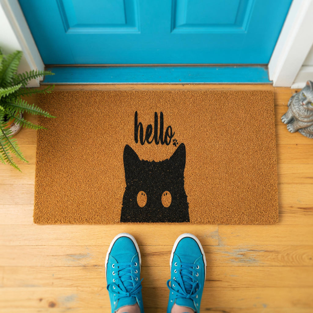 Hello Doormat, Housewarming Gift, Cat Owner Welcome Mat