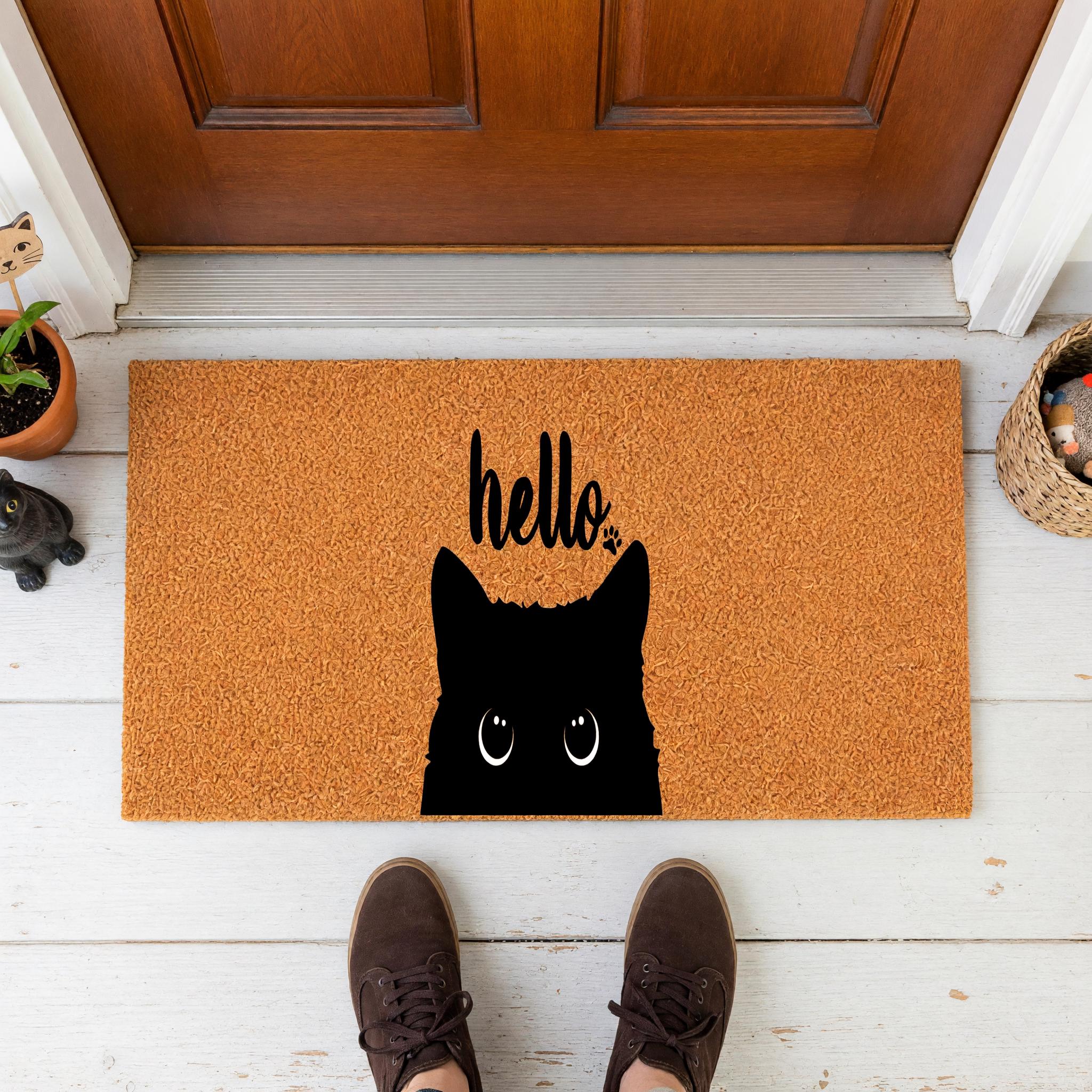 Hello Doormat, Housewarming Gift, Cat Owner Welcome Mat