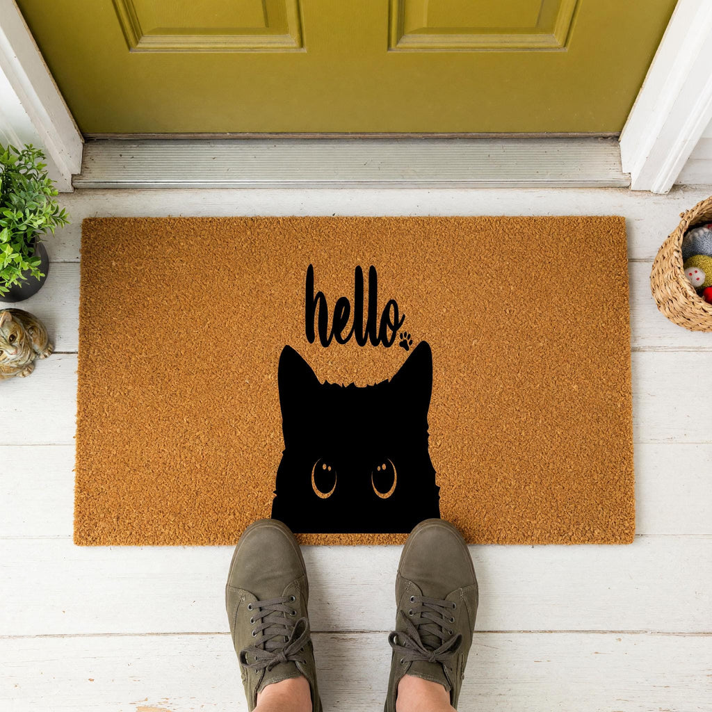 Hello Doormat, Housewarming Gift, Cat Owner Welcome Mat