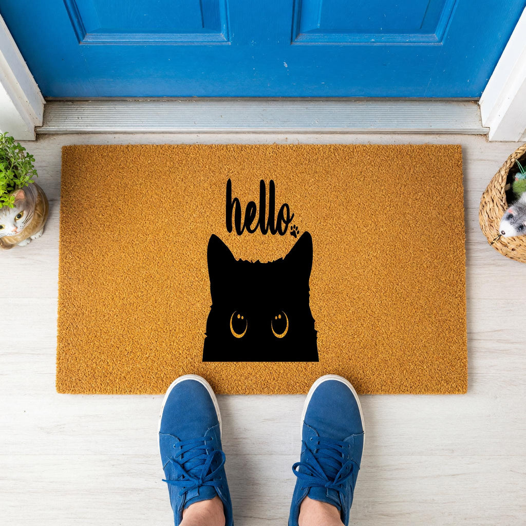 Hello Doormat, Housewarming Gift, Cat Owner Welcome Mat