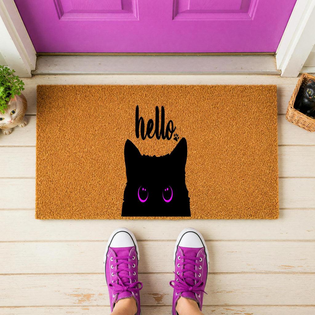 Hello Doormat, Housewarming Gift, Cat Owner Welcome Mat