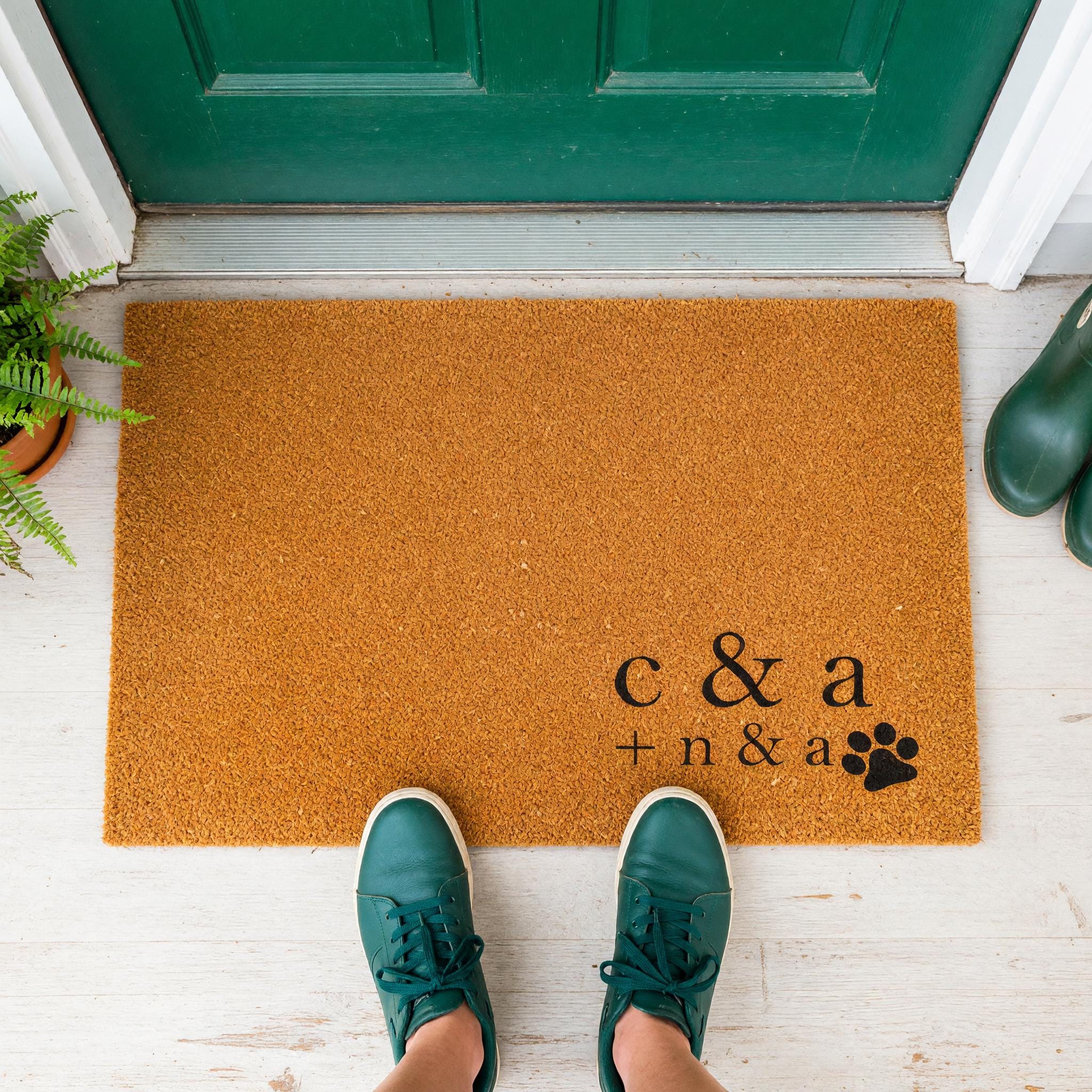 Custom Initial Doormat, Personalized Welcome Mat, Paw Print Front Porch