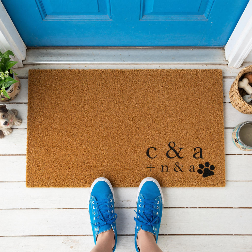 Custom Initial Doormat, Personalized Welcome Mat, Paw Print Front Porch