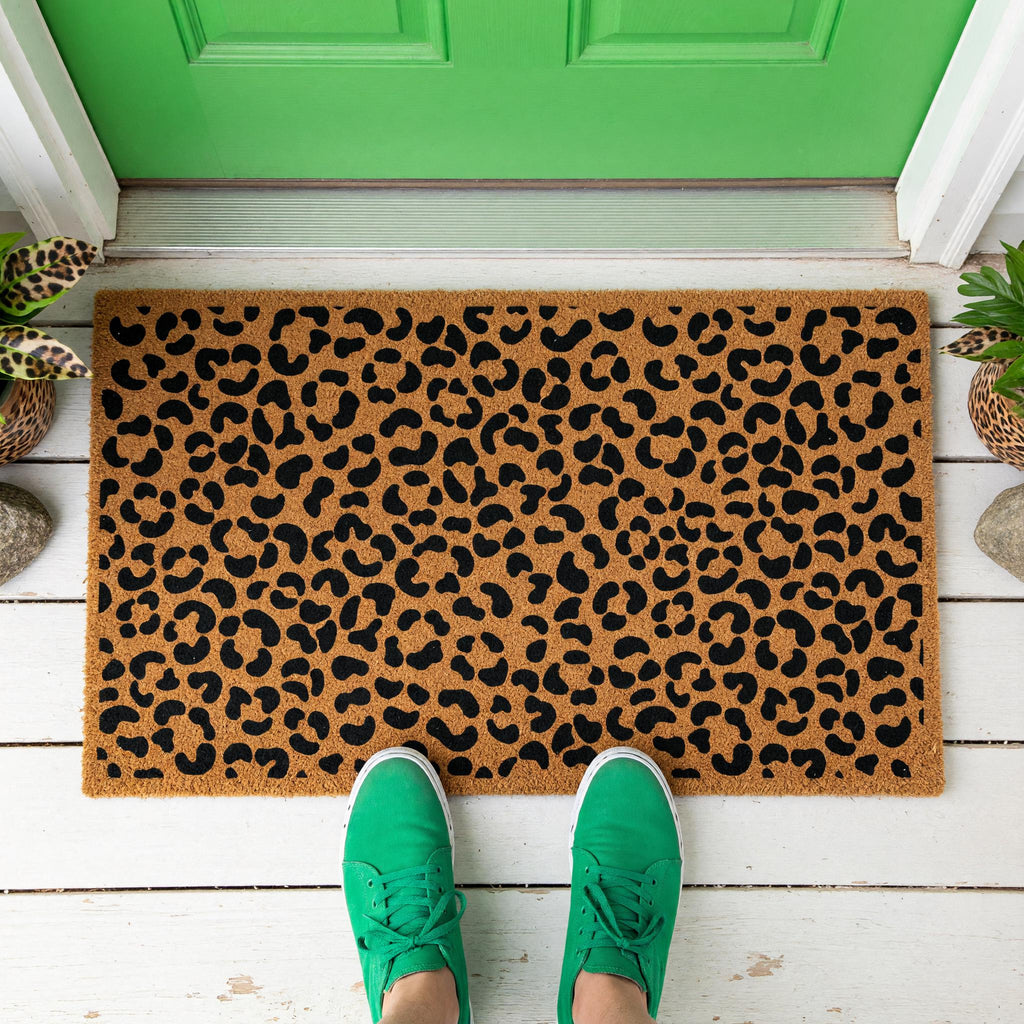 Leopard Print Welcome Doormat, Cheetah Pattern Front Porch Mat, Safari Animal