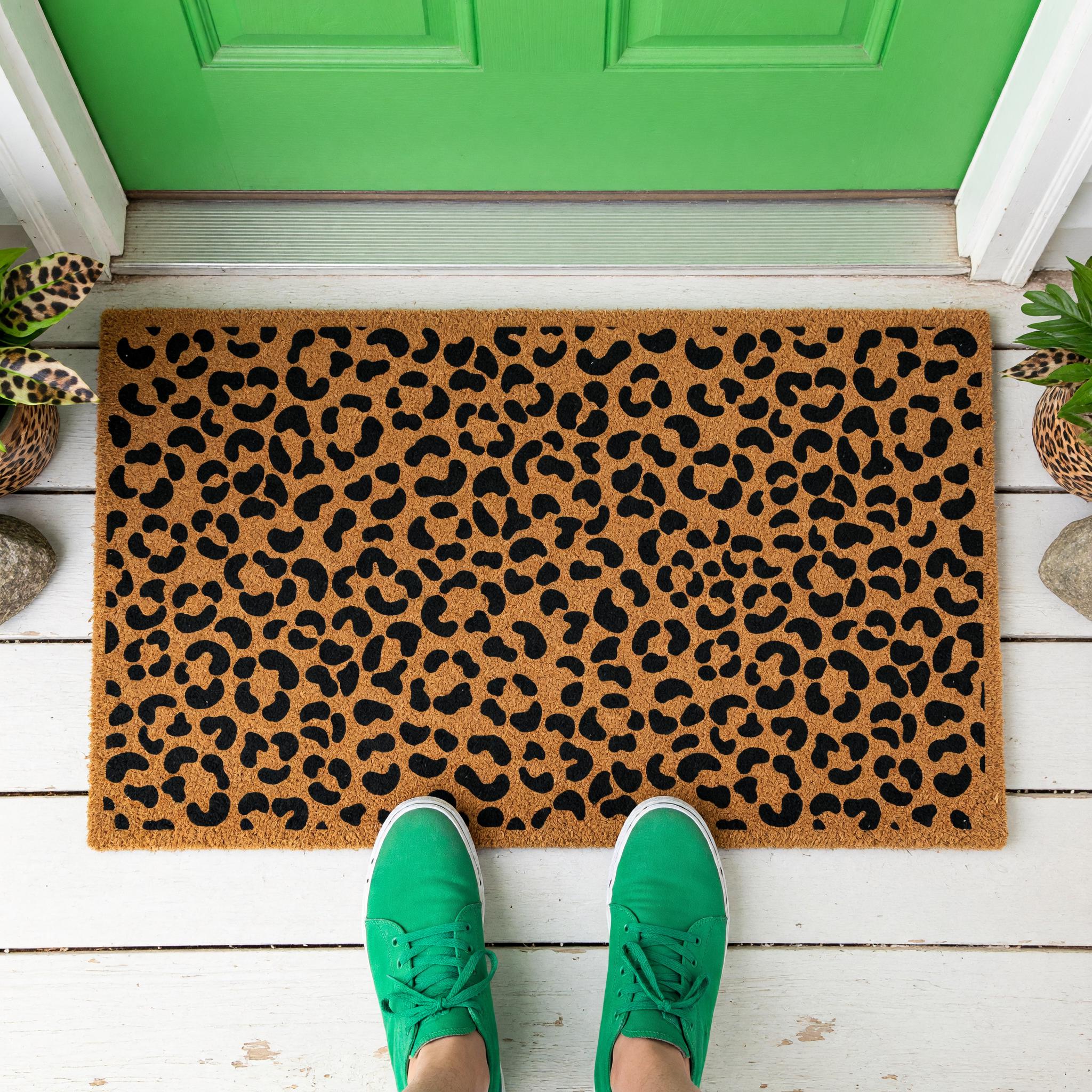 Leopard Print Welcome Doormat, Cheetah Pattern Front Porch Mat, Safari Animal
