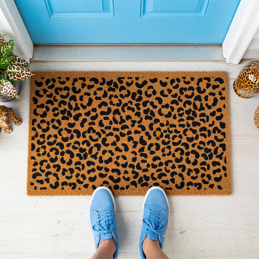 Leopard Print Welcome Doormat, Cheetah Pattern Front Porch Mat, Safari Animal