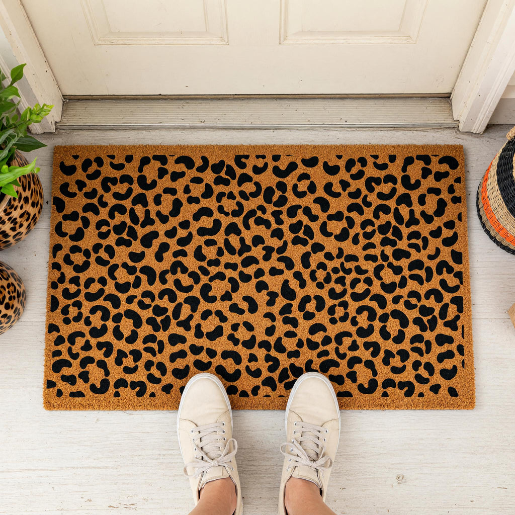 Leopard Print Welcome Doormat, Cheetah Pattern Front Porch Mat, Safari Animal