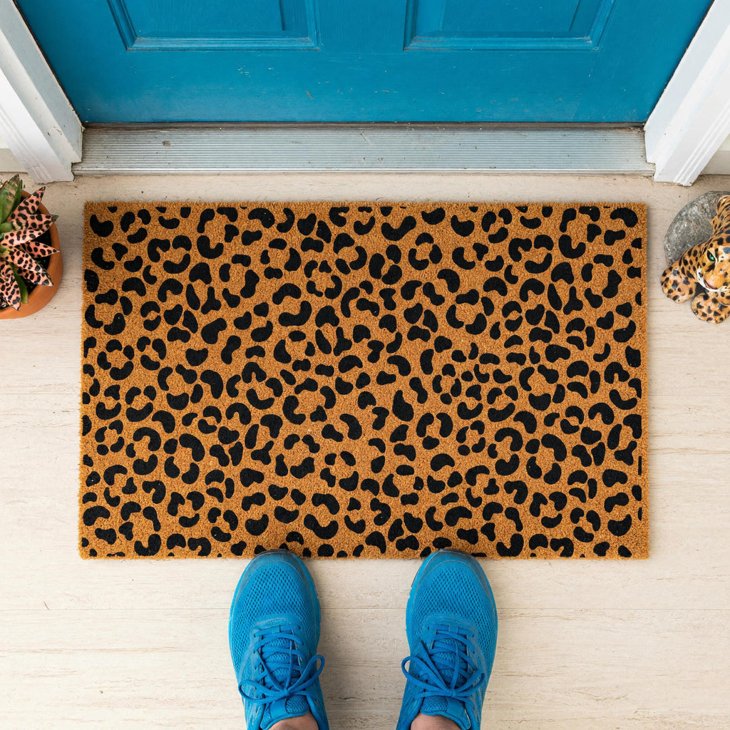 Leopard Print Welcome Doormat, Cheetah Pattern Front Porch Mat, Safari Animal
