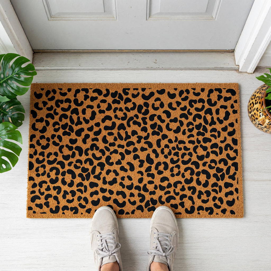 Leopard Print Welcome Doormat, Cheetah Pattern Front Porch Mat, Safari Animal
