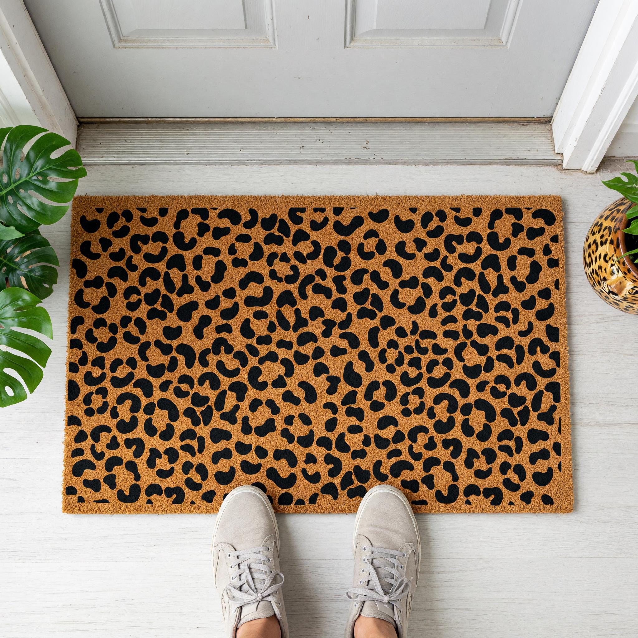 Leopard Print Welcome Doormat, Cheetah Pattern Front Porch Mat, Safari Animal