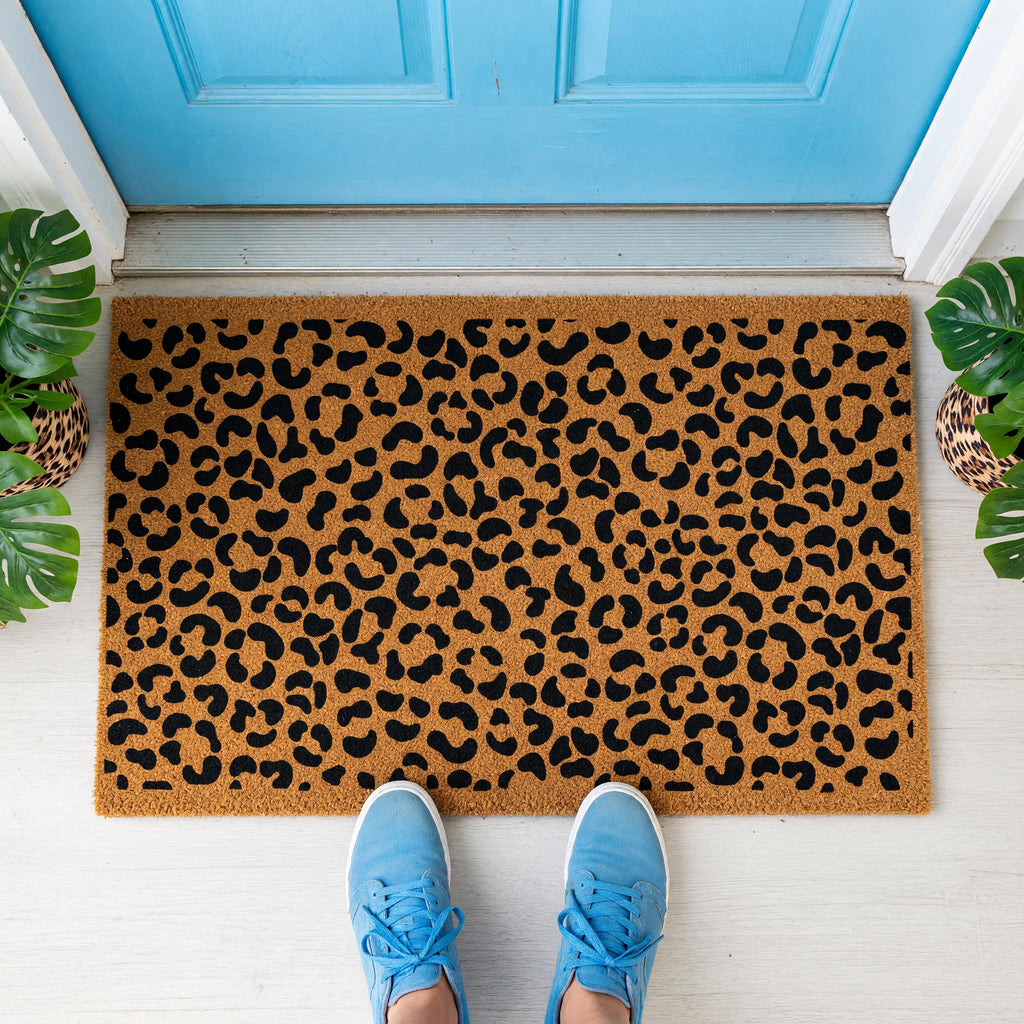Leopard Print Welcome Doormat, Cheetah Pattern Front Porch Mat, Safari Animal